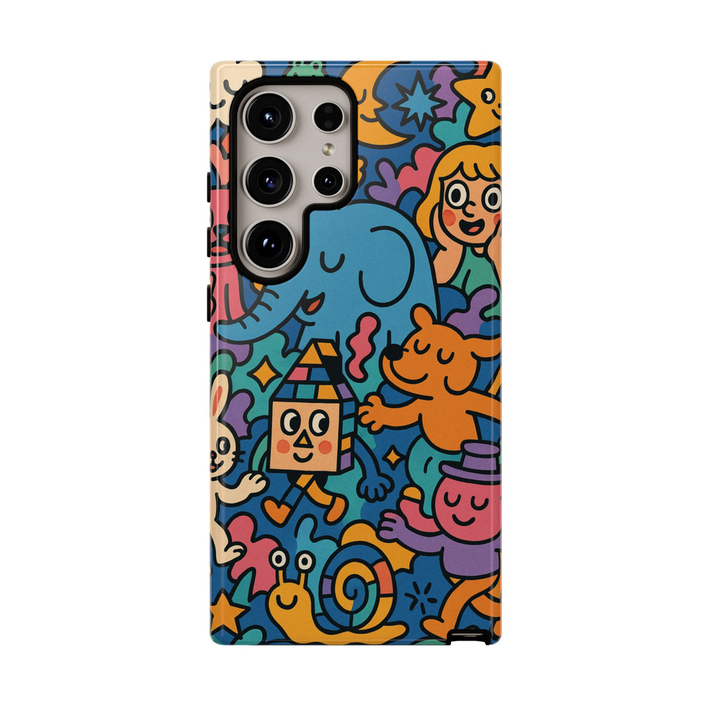 Colorful Doodle Phone Case — Cute Cartoon Animals & Characters