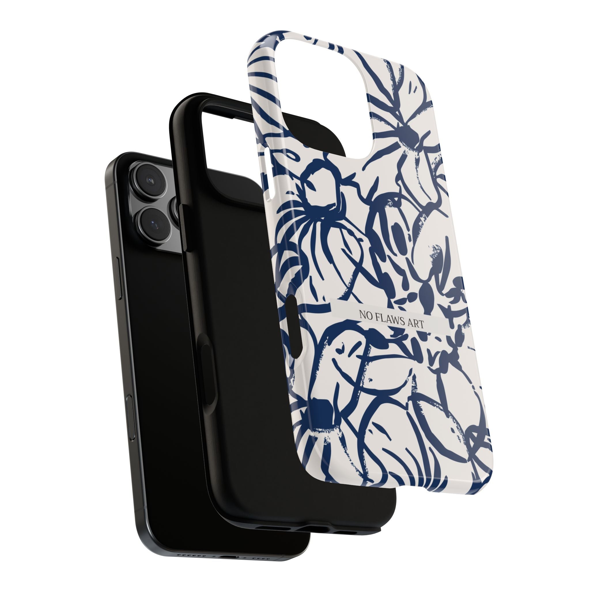 Navy Floral Tough Phone Case — "No Flaws Art" Protective Phone Cover