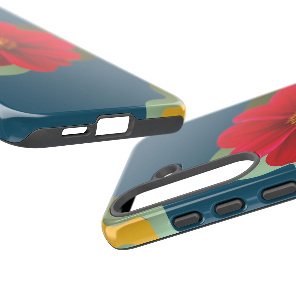 Floral Burst Tough Phone Case — Red Flower on Teal Protective Cover