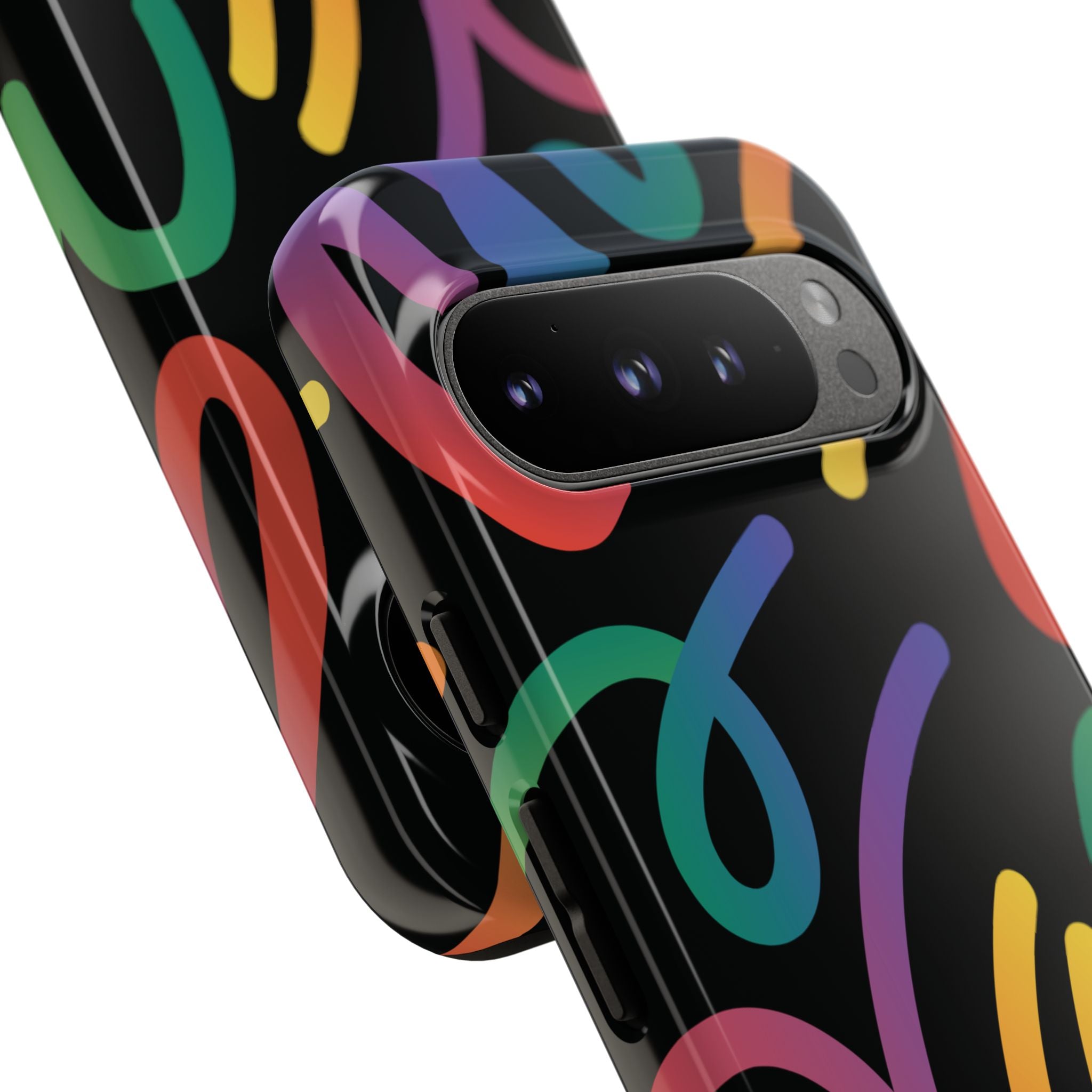 Colorful Doodle Tough Phone Case — Black Background Protective Cover