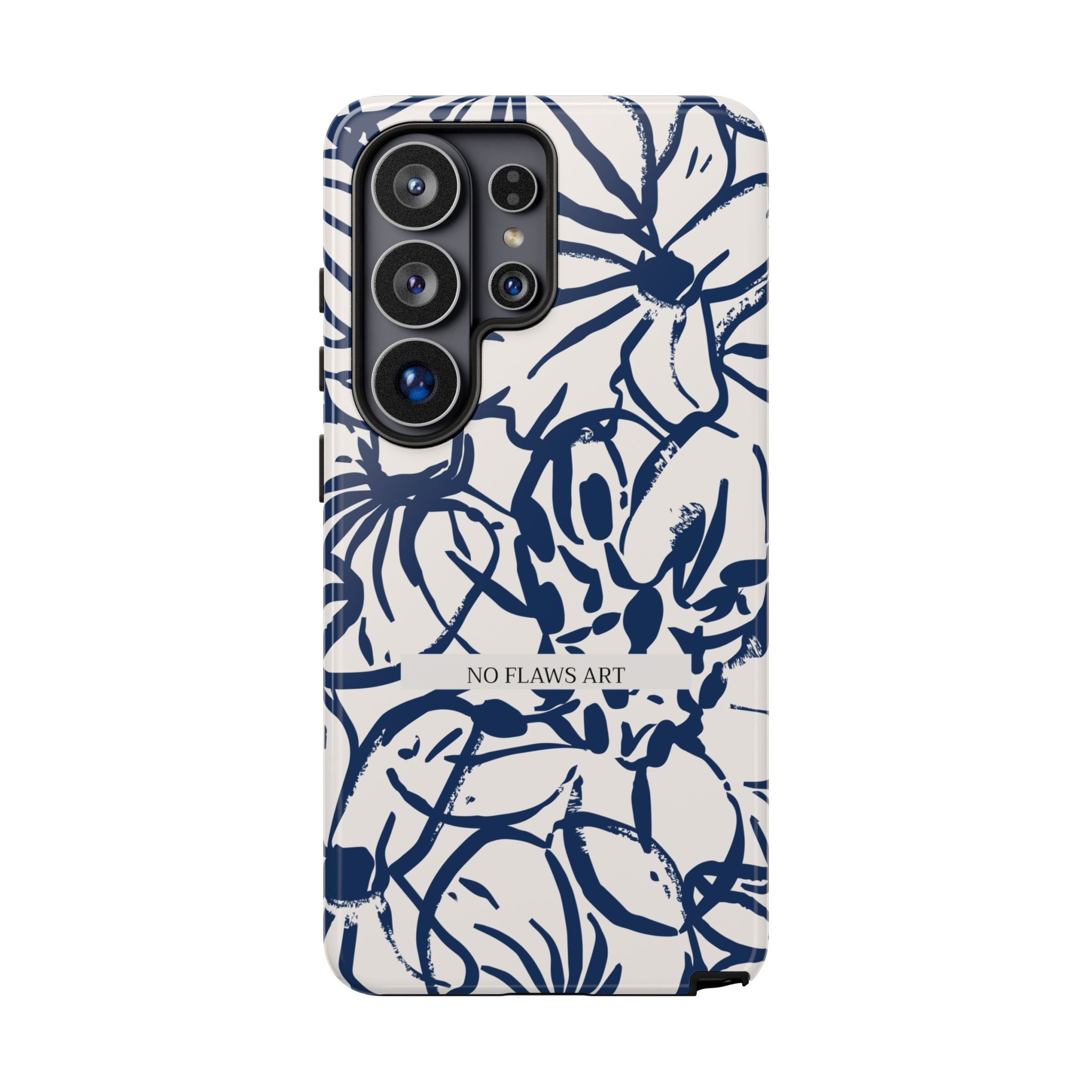 Navy Floral Tough Phone Case — "No Flaws Art" Protective Phone Cover