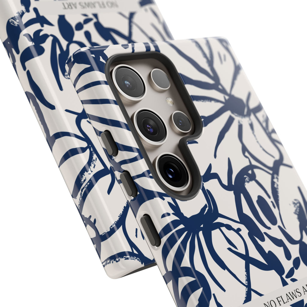 Navy Floral Tough Phone Case — "No Flaws Art" Protective Phone Cover
