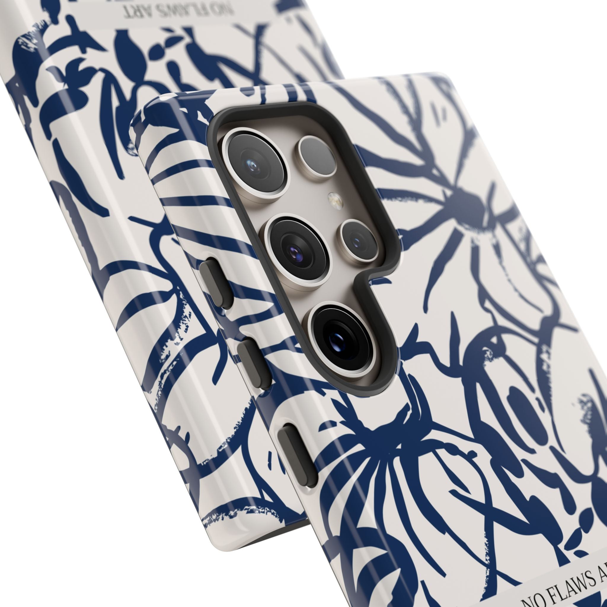 Navy Floral Tough Phone Case — "No Flaws Art" Protective Phone Cover