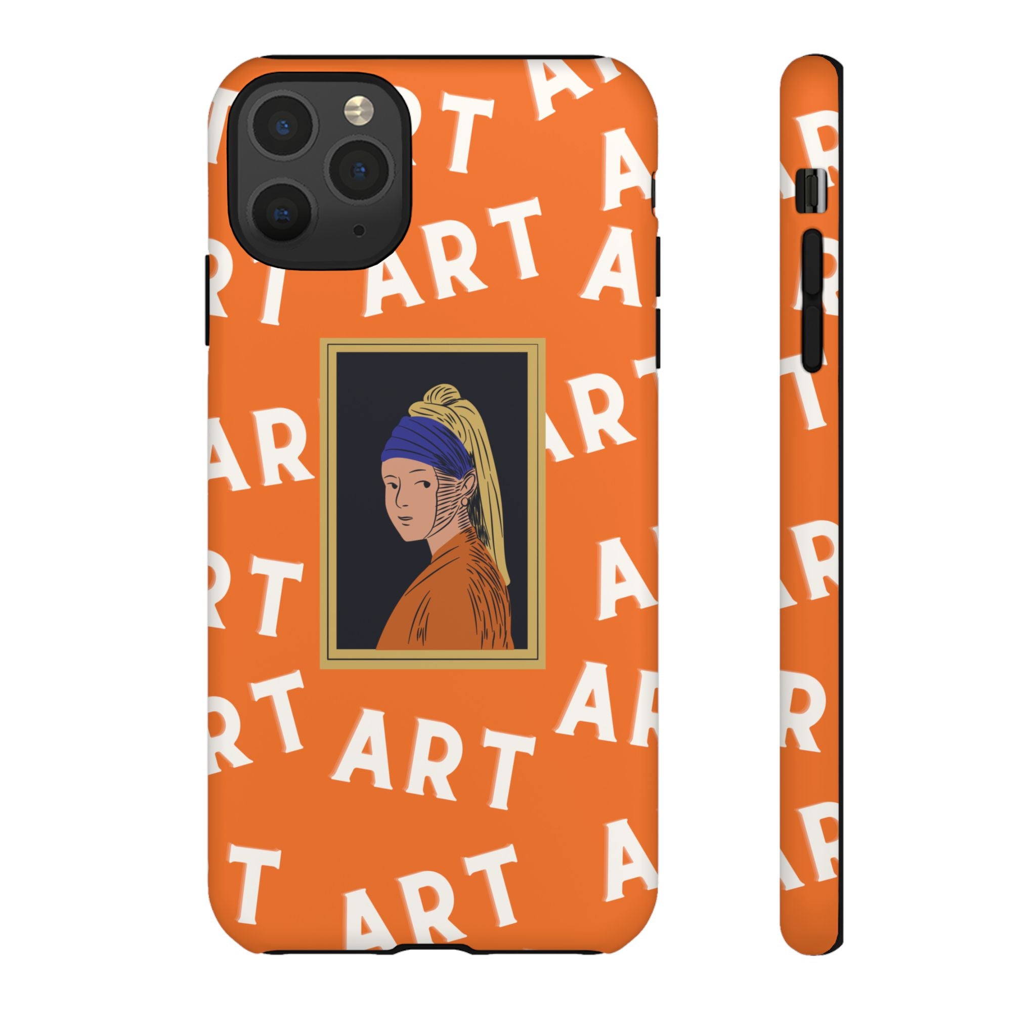 Bold Orange "ART" Pattern with Framed Girl with Pearl Earring Illustration