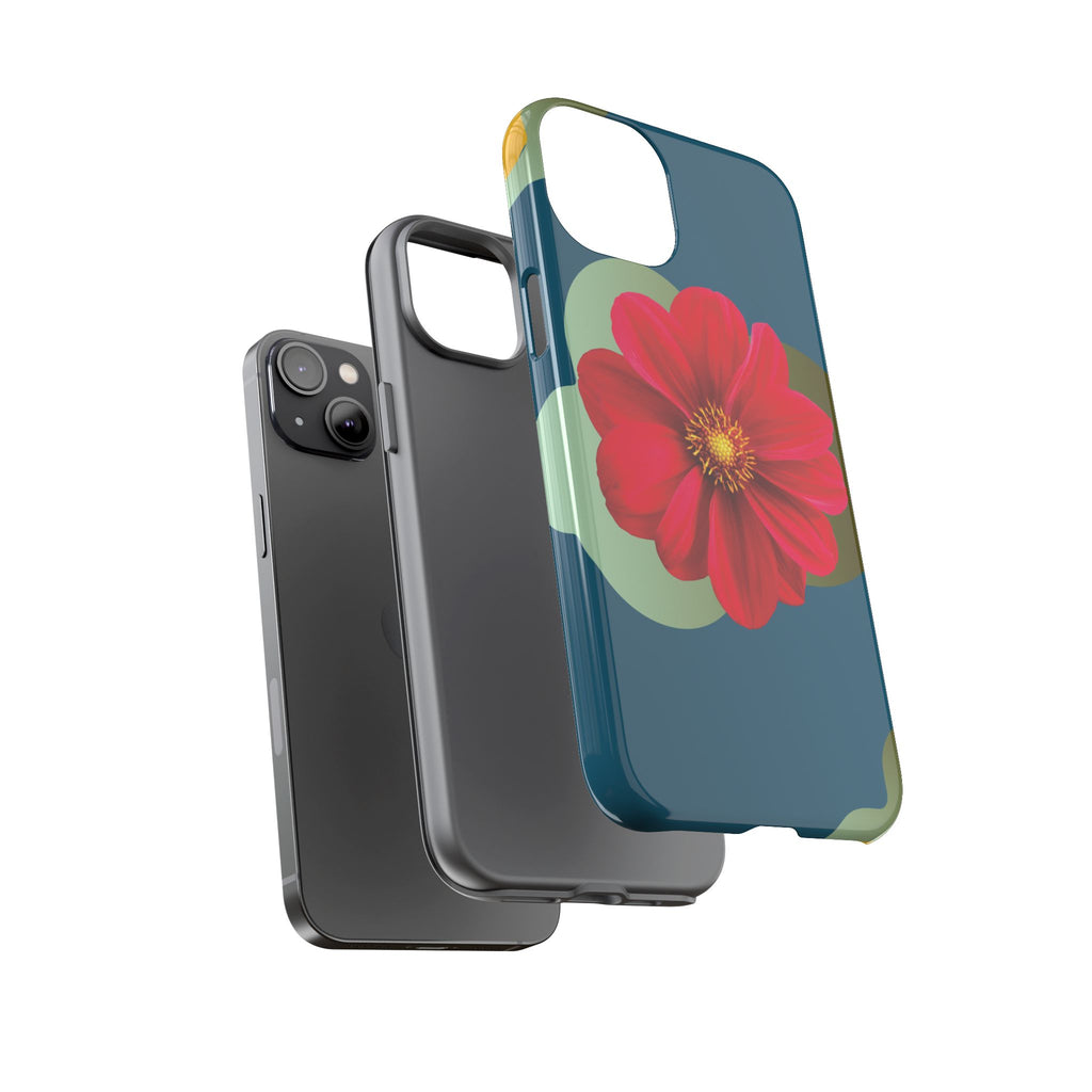 Floral Burst Tough Phone Case — Red Flower on Teal Protective Cover