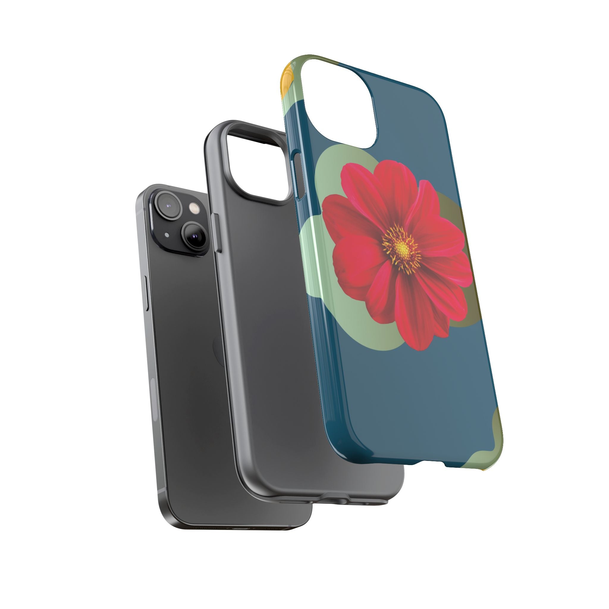 Floral Burst Tough Phone Case — Red Flower on Teal Protective Cover