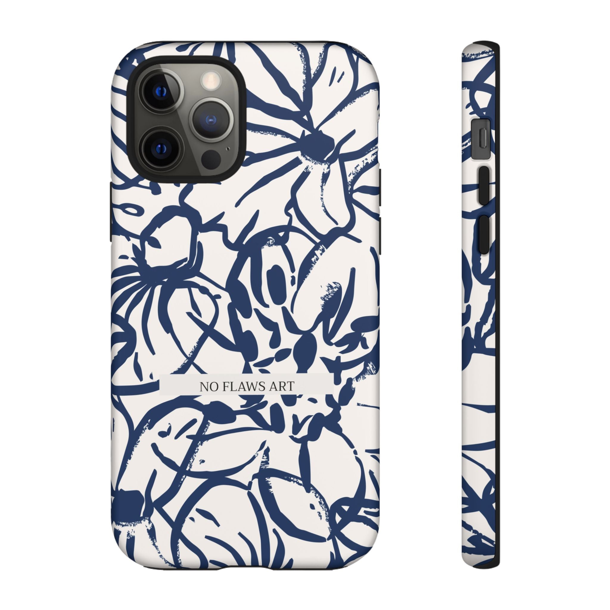 Navy Floral Tough Phone Case — "No Flaws Art" Protective Phone Cover