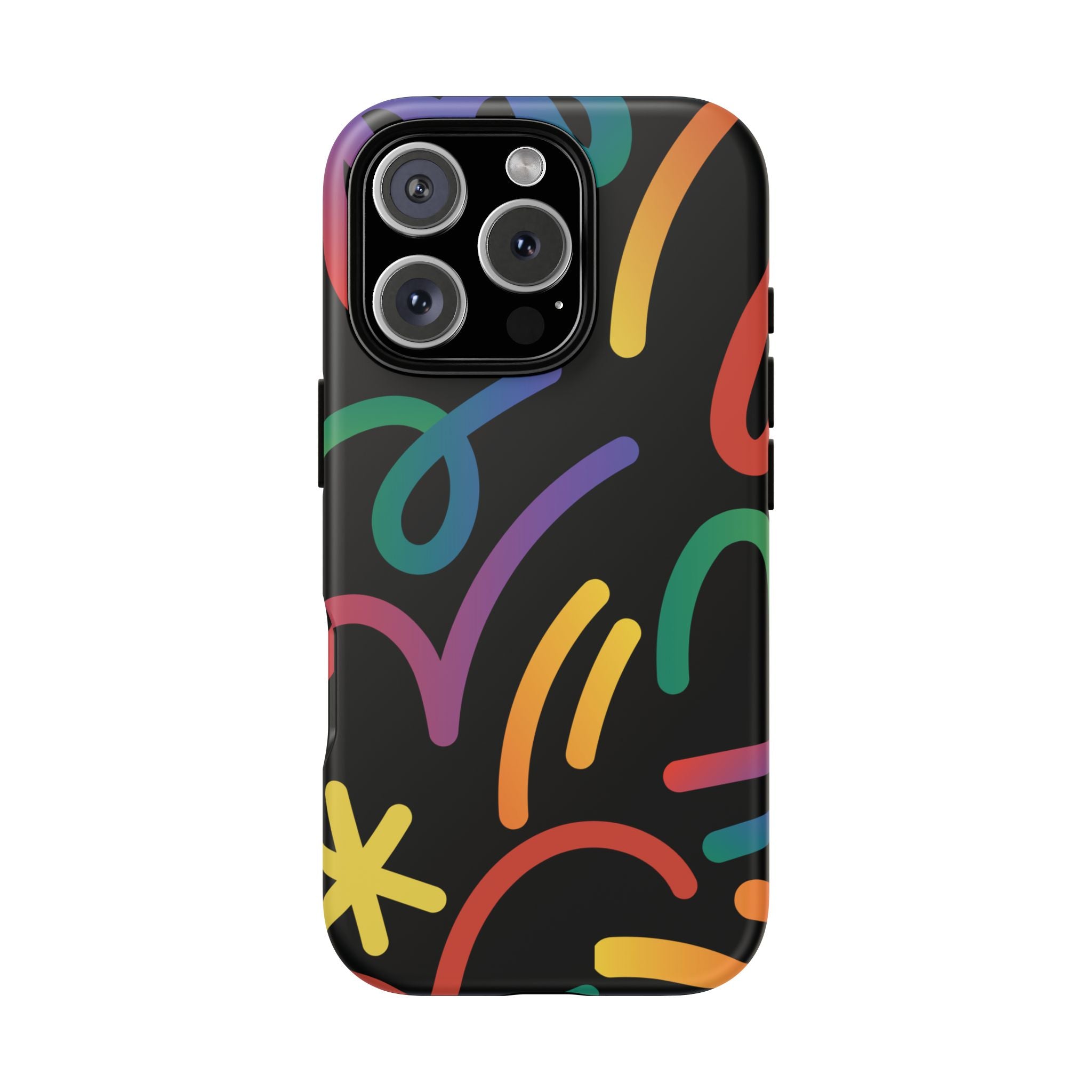 Colorful Doodle Tough Phone Case — Black Background Protective Cover