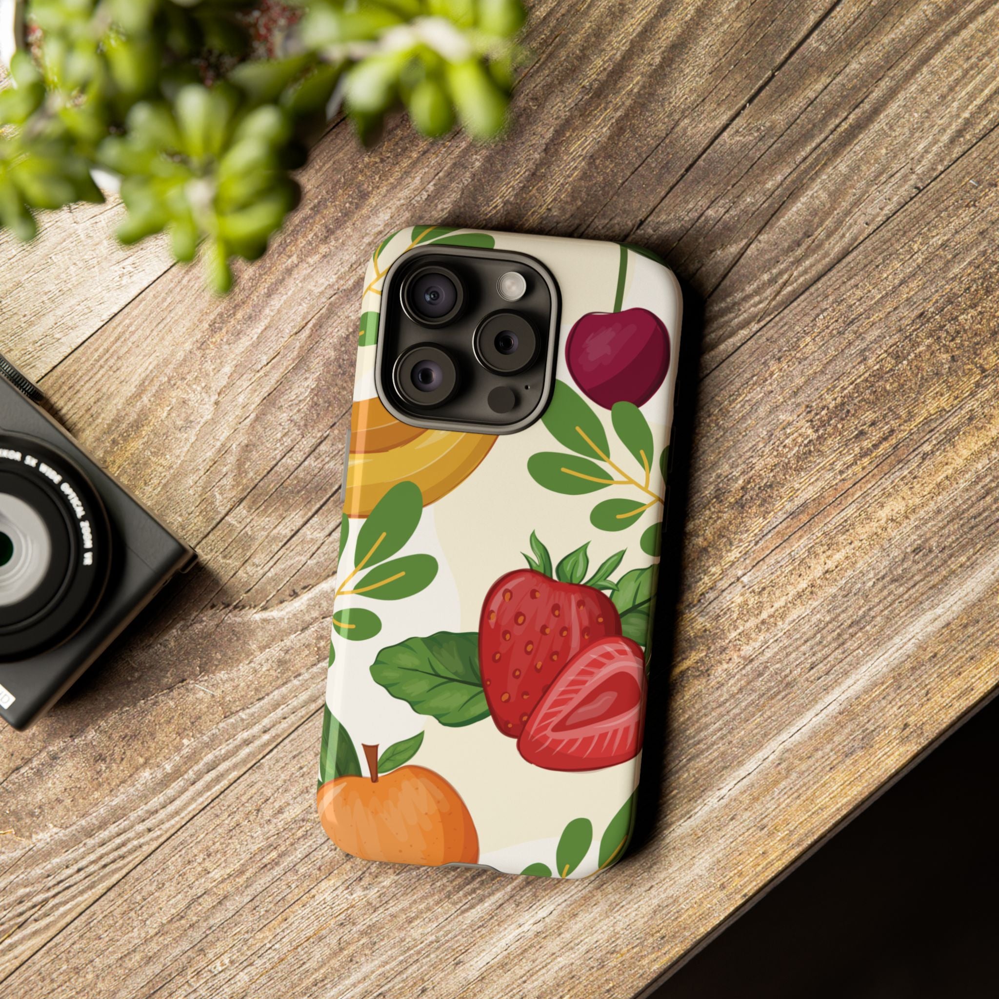 Fruit Pattern Tough Case — Floral Strawberry & Banana Phone Cover