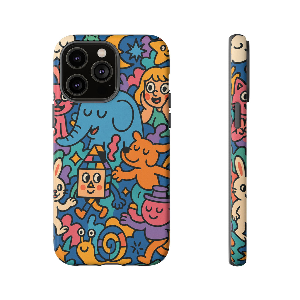 Colorful Doodle Phone Case — Cute Cartoon Animals & Characters