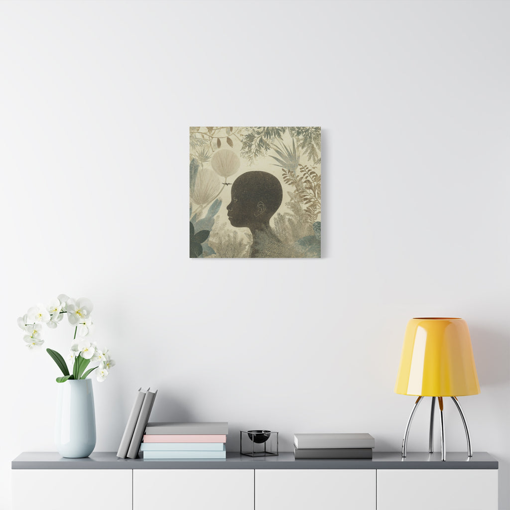 Matte Canvas Art – Silhouette Child in Botanical Dream (Stretched)
