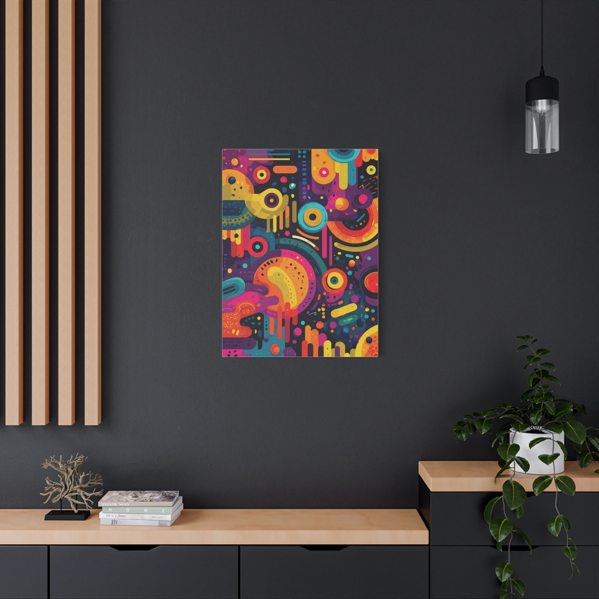 Abstract Neon Shapes Matte Canvas Print — Colorful Geometric Wall Art