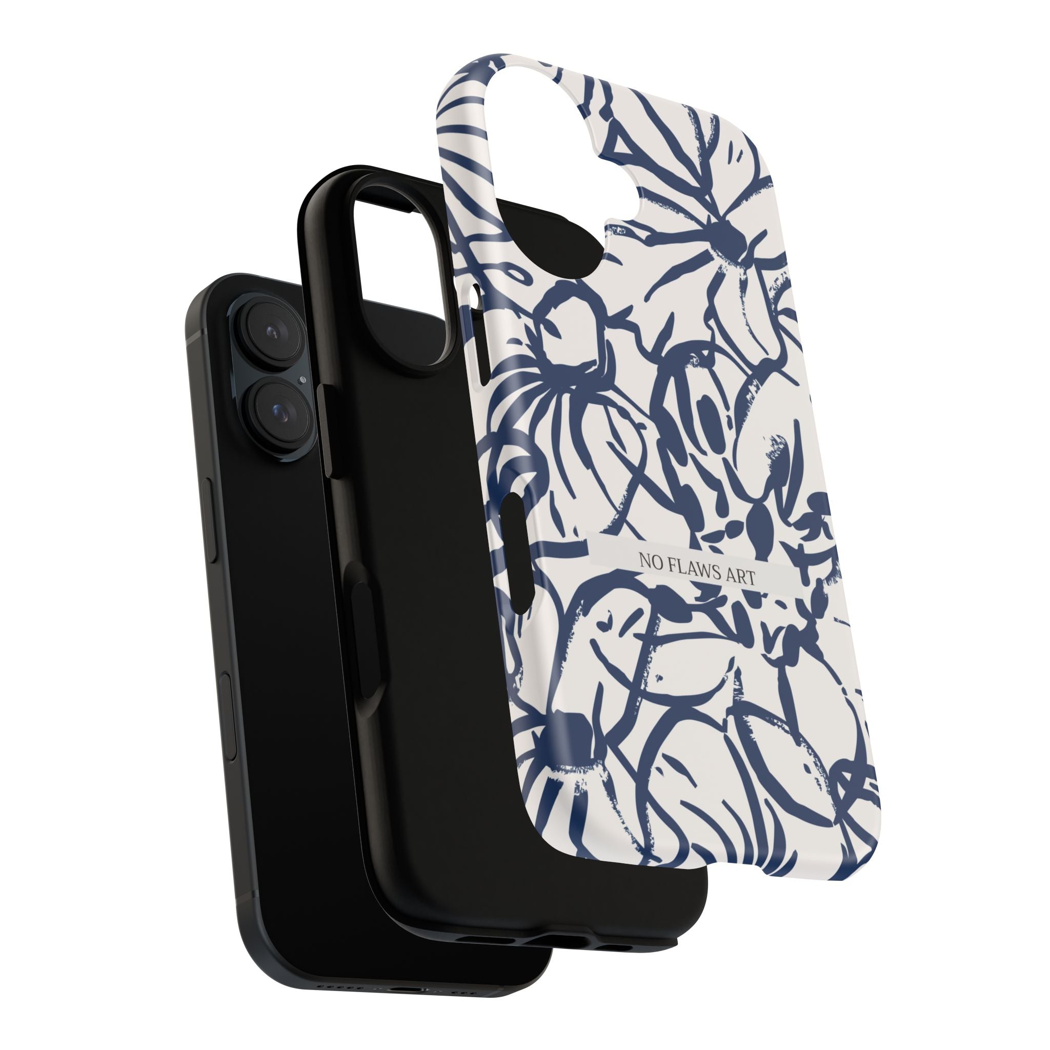 Navy Floral Tough Phone Case — "No Flaws Art" Protective Phone Cover