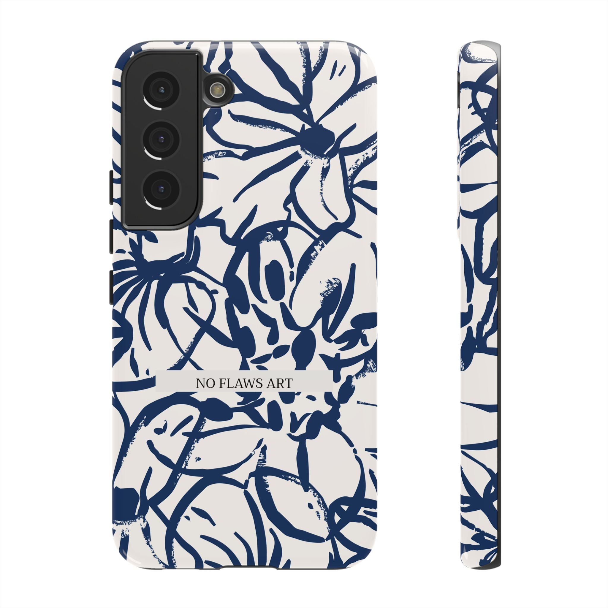 Navy Floral Tough Phone Case — "No Flaws Art" Protective Phone Cover