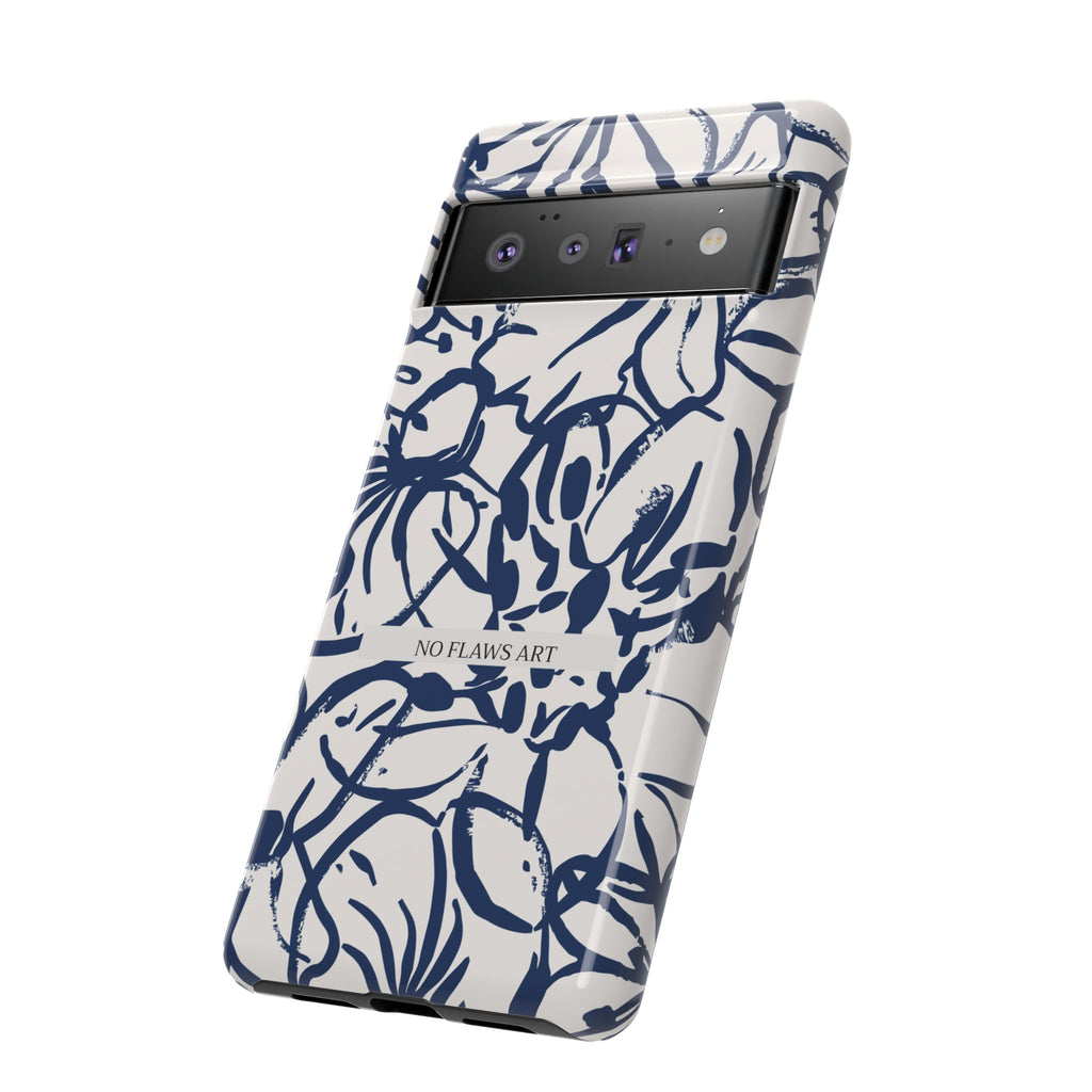 Navy Floral Tough Phone Case — "No Flaws Art" Protective Phone Cover
