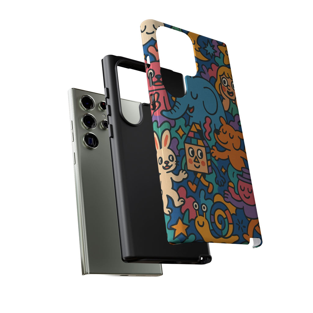 Colorful Doodle Phone Case — Cute Cartoon Animals & Characters