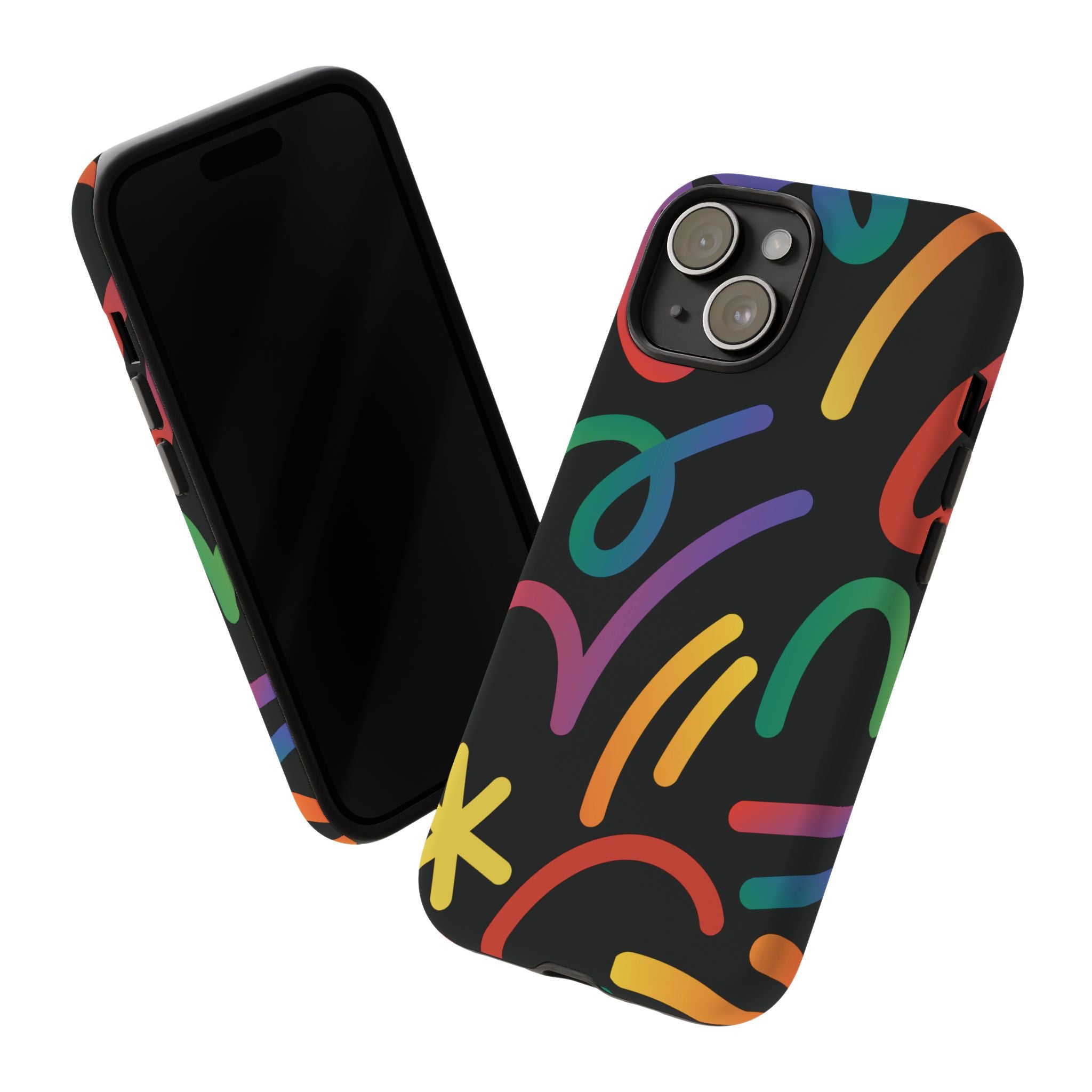Colorful Doodle Tough Phone Case — Black Background Protective Cover