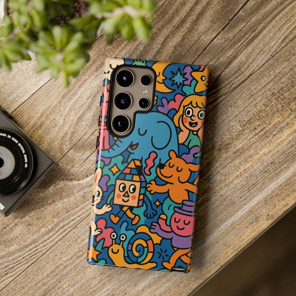 Colorful Doodle Phone Case — Cute Cartoon Animals & Characters