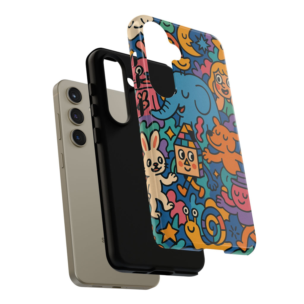Colorful Doodle Phone Case — Cute Cartoon Animals & Characters