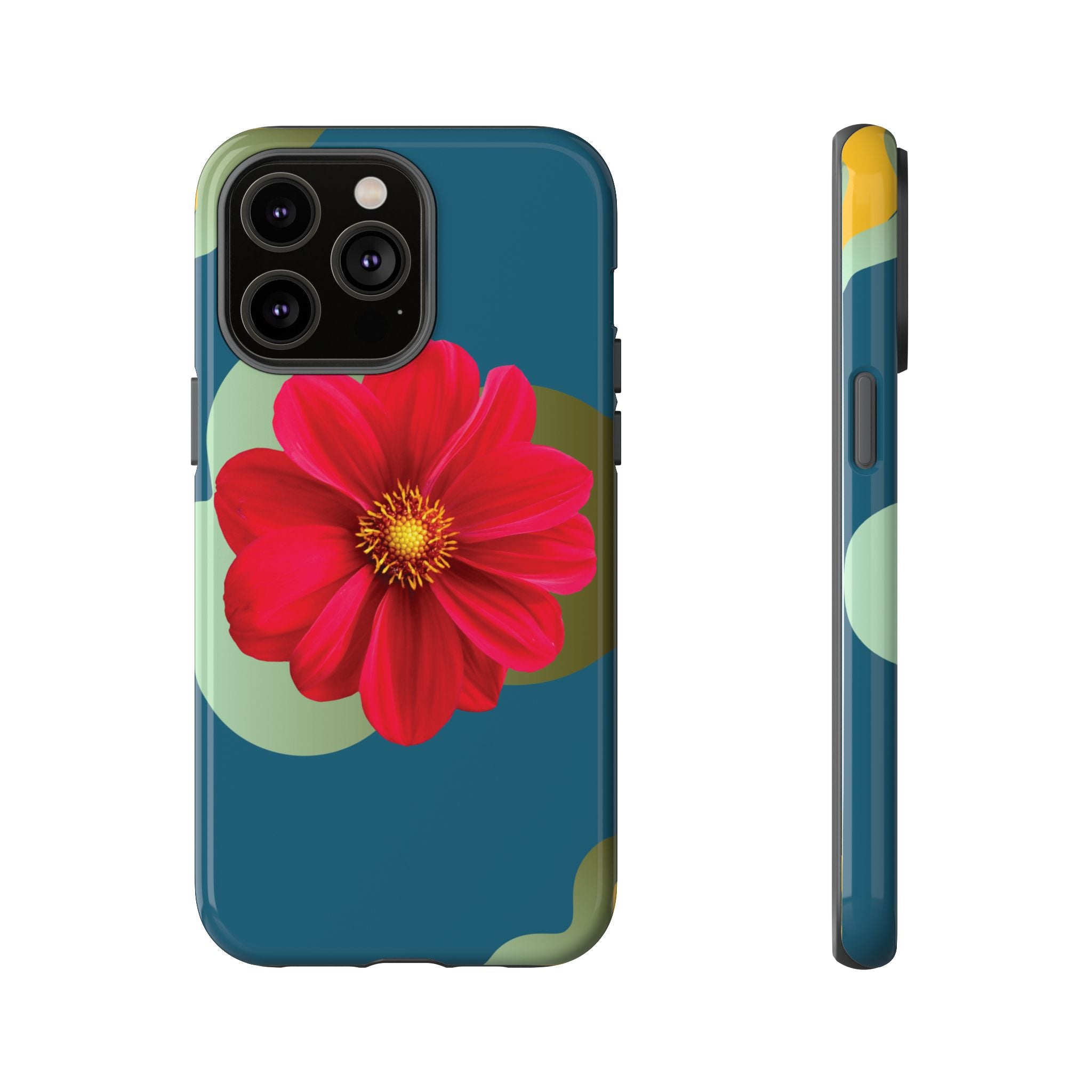 Floral Burst Tough Phone Case — Red Flower on Teal Protective Cover
