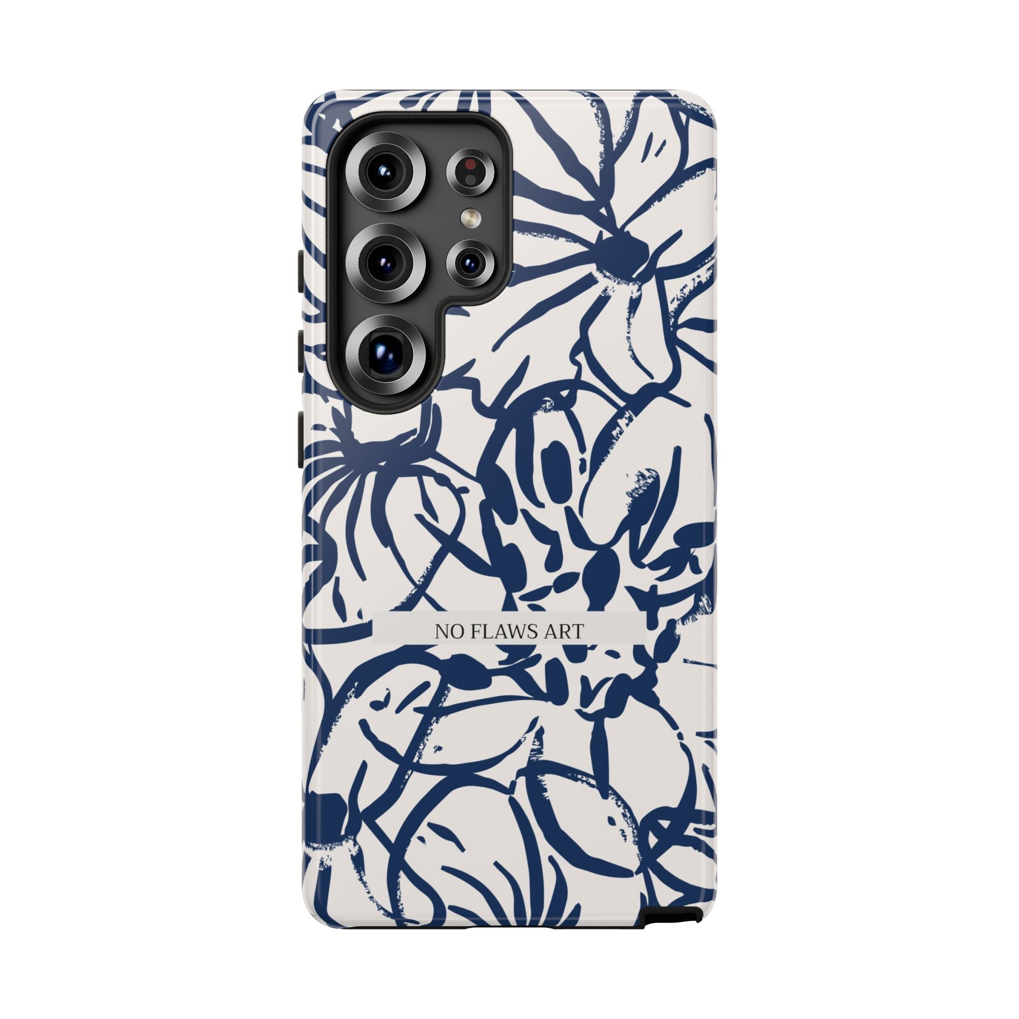 Navy Floral Tough Phone Case — "No Flaws Art" Protective Phone Cover