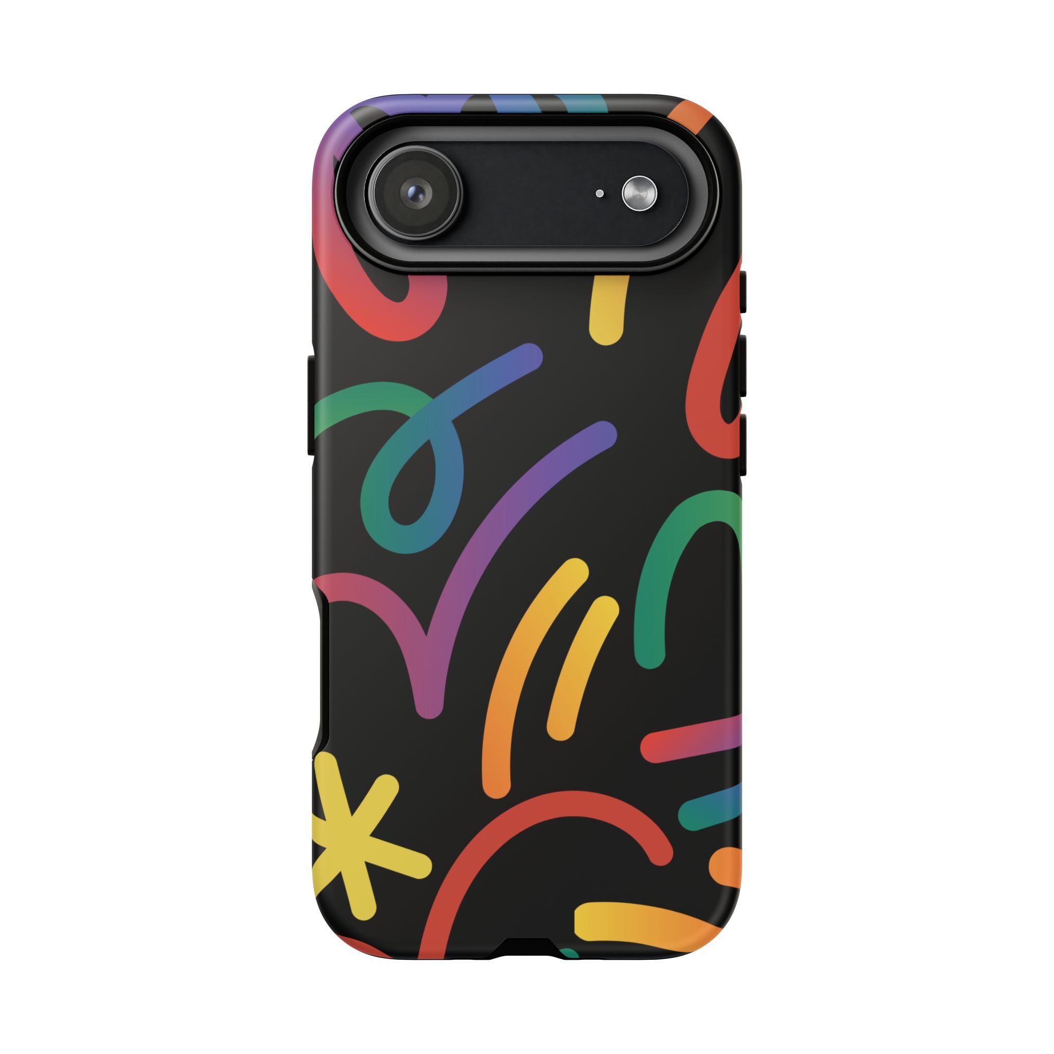Colorful Doodle Tough Phone Case — Black Background Protective Cover