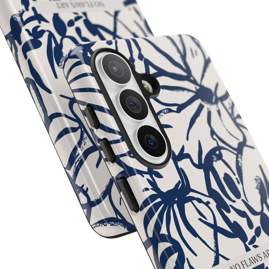 Navy Floral Tough Phone Case — "No Flaws Art" Protective Phone Cover