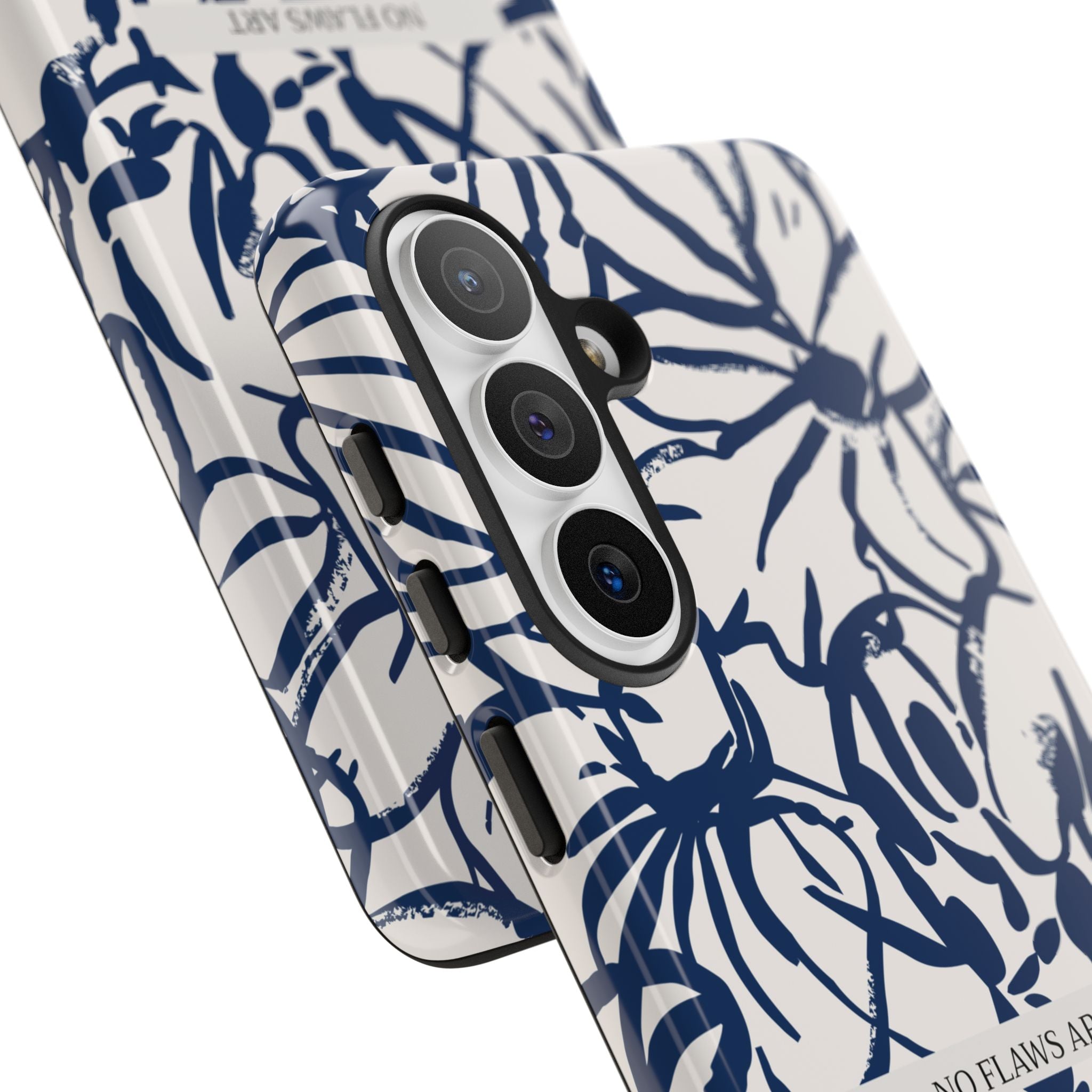 Navy Floral Tough Phone Case — "No Flaws Art" Protective Phone Cover