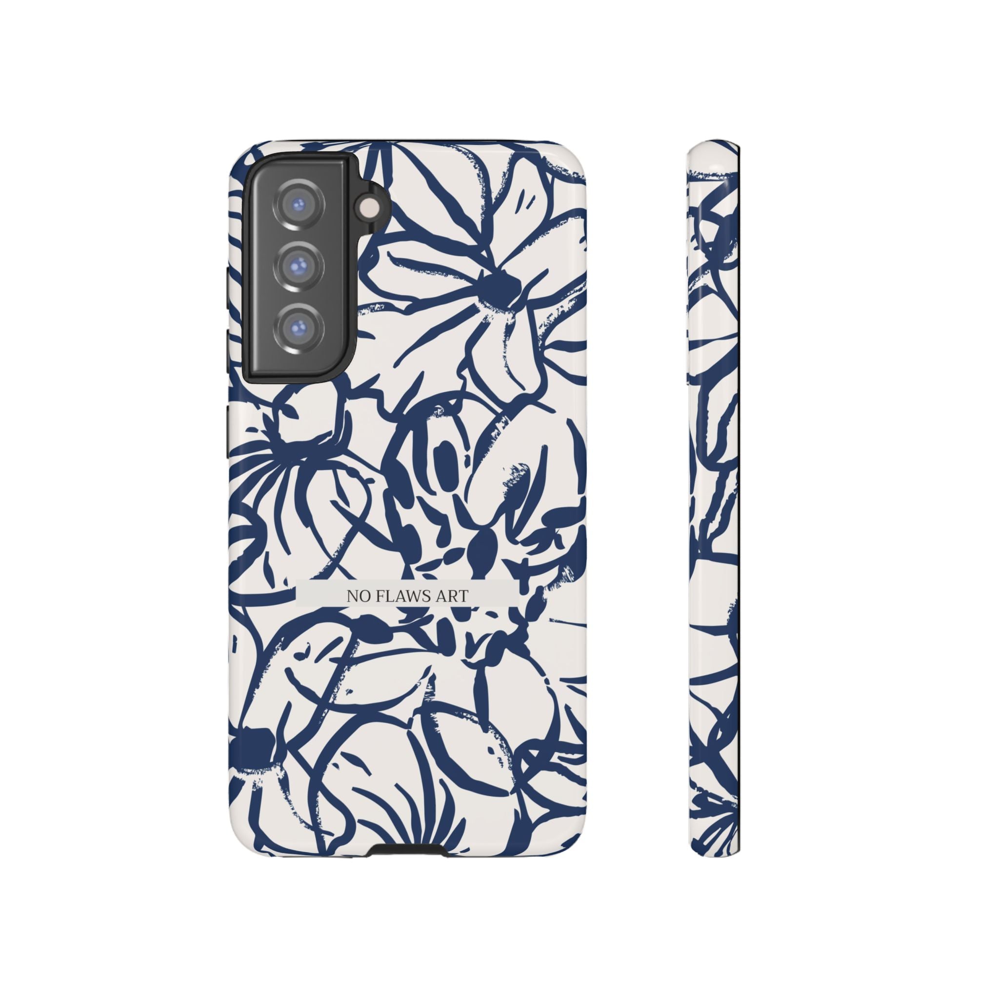 Navy Floral Tough Phone Case — "No Flaws Art" Protective Phone Cover