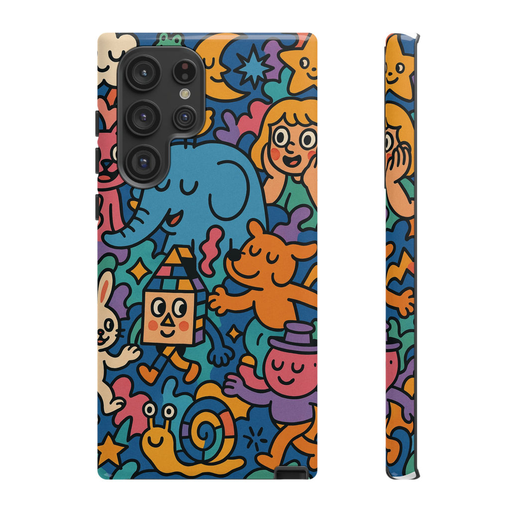 Colorful Doodle Phone Case — Cute Cartoon Animals & Characters