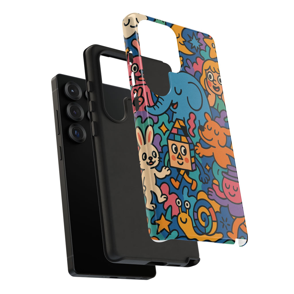 Colorful Doodle Phone Case — Cute Cartoon Animals & Characters