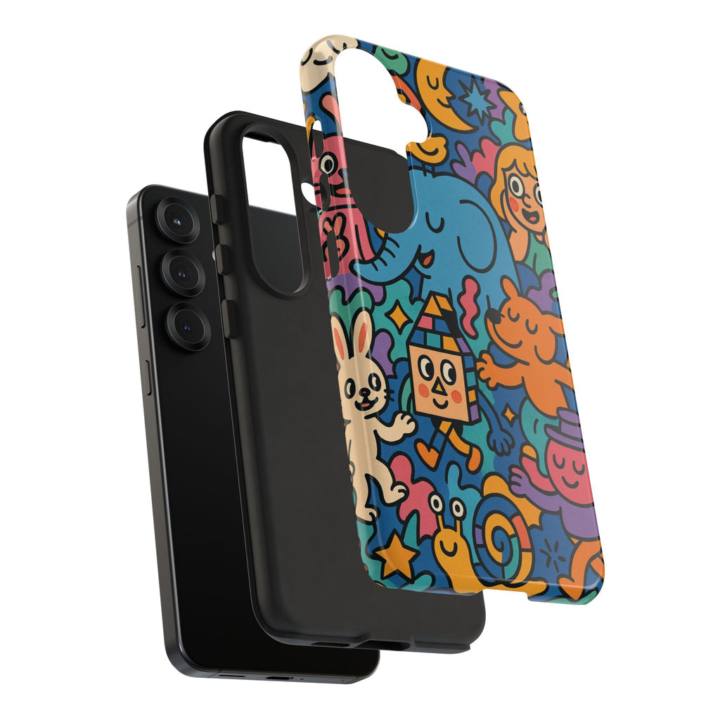 Colorful Doodle Phone Case — Cute Cartoon Animals & Characters