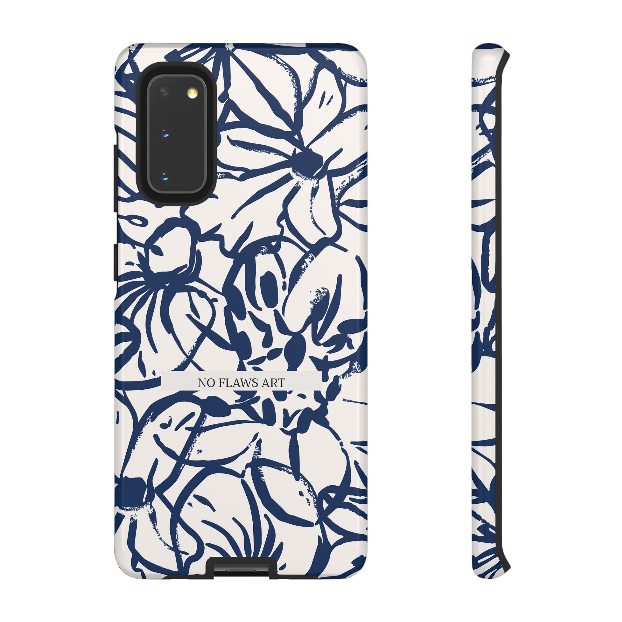 Navy Floral Tough Phone Case — "No Flaws Art" Protective Phone Cover