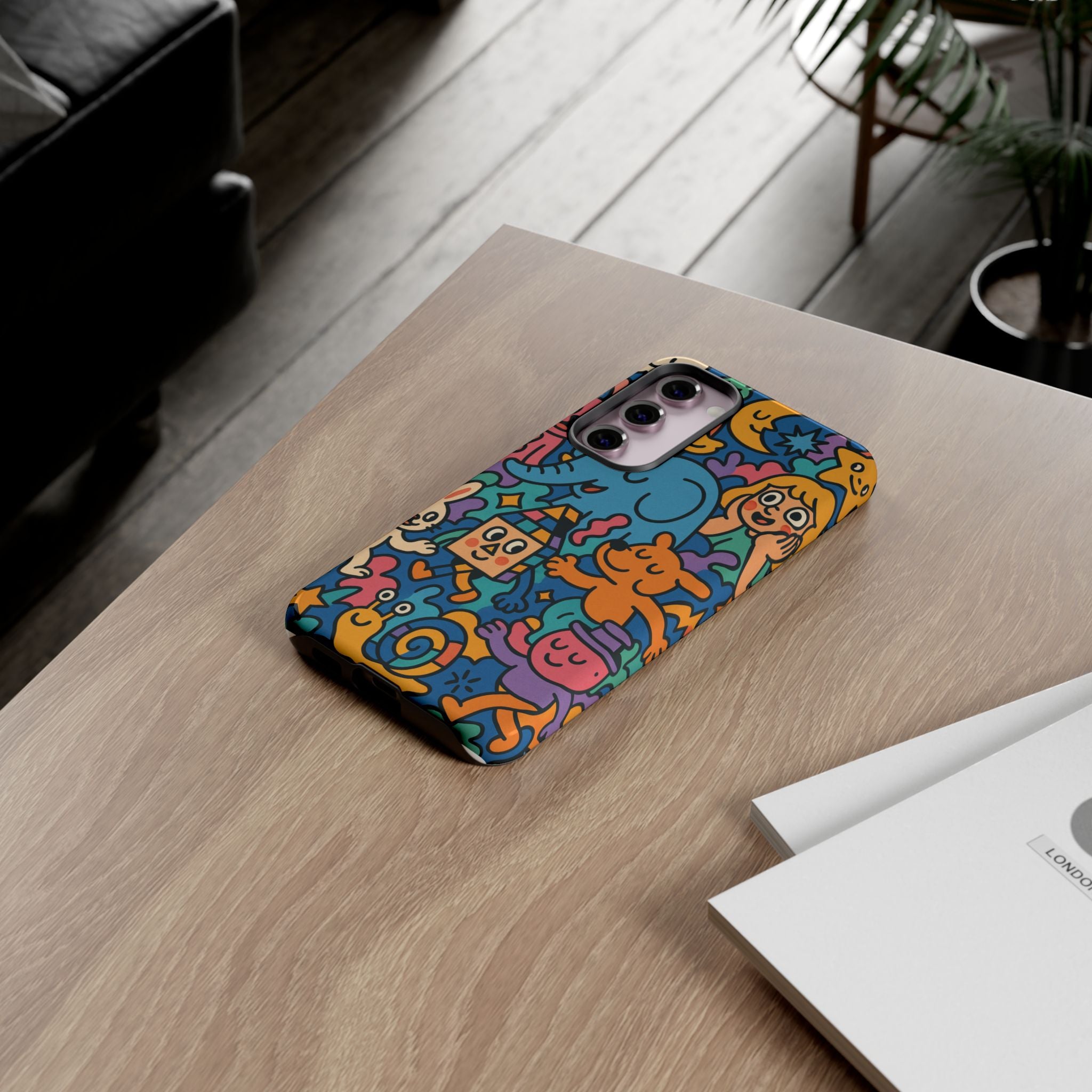 Colorful Doodle Phone Case — Cute Cartoon Animals & Characters
