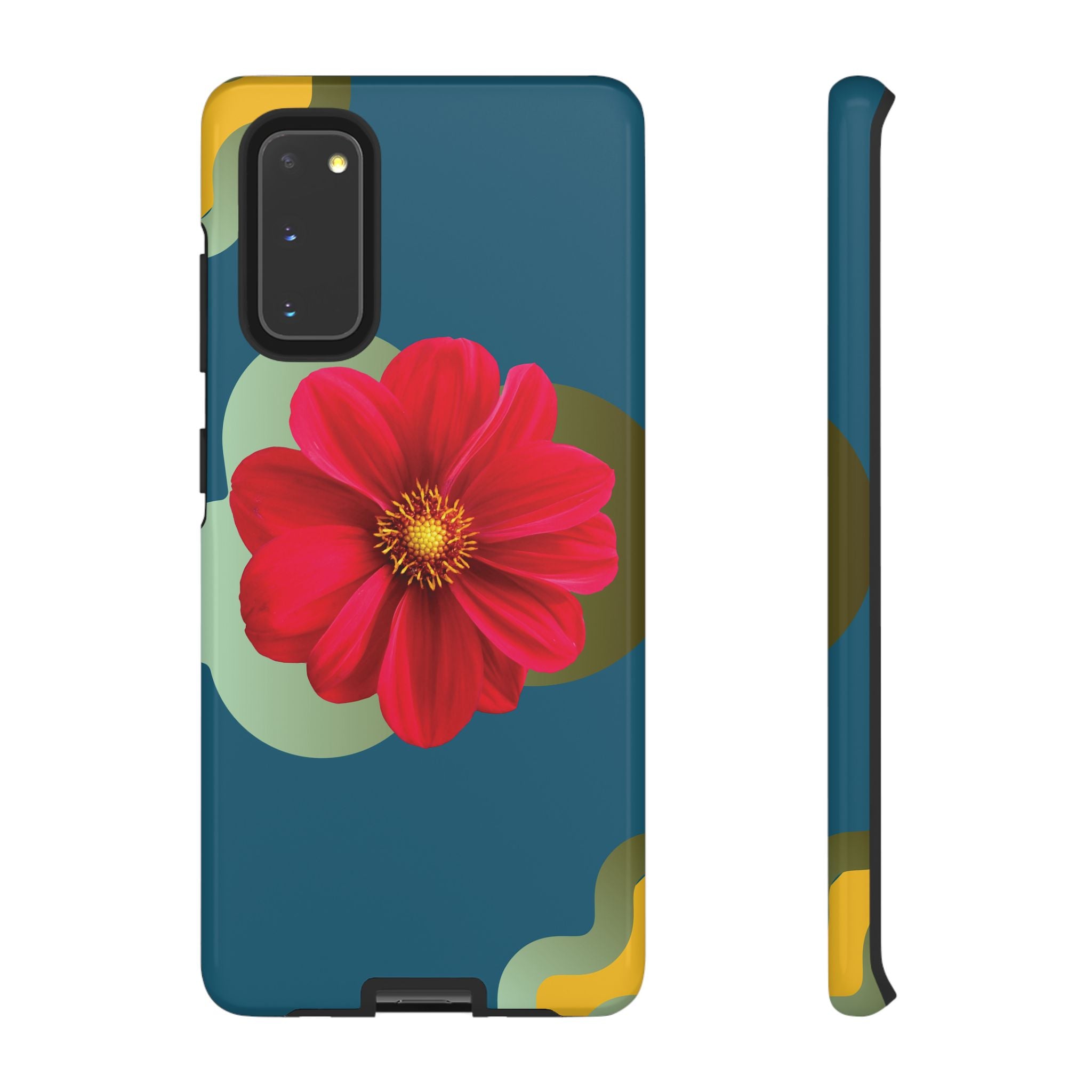 Floral Burst Tough Phone Case — Red Flower on Teal Protective Cover