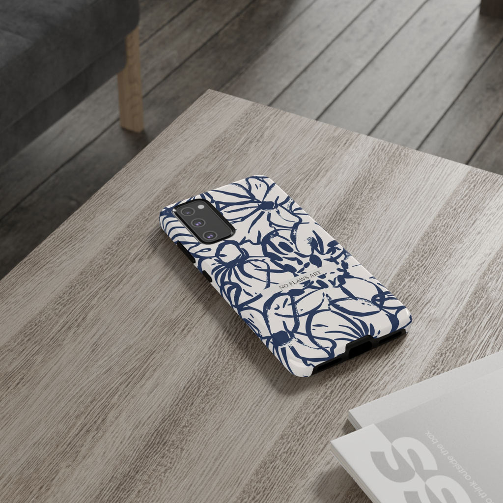Navy Floral Tough Phone Case — "No Flaws Art" Protective Phone Cover