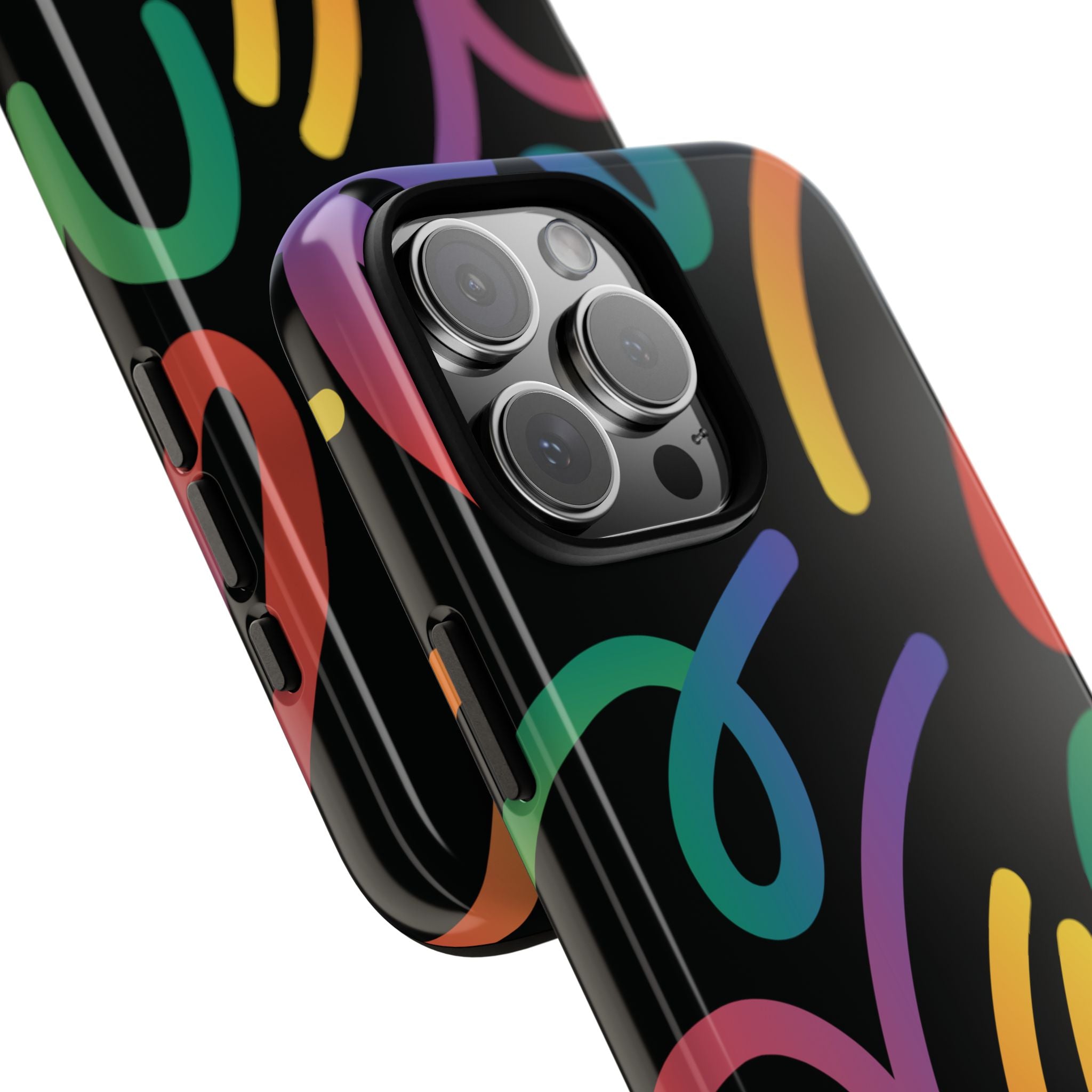 Colorful Doodle Tough Phone Case — Black Background Protective Cover