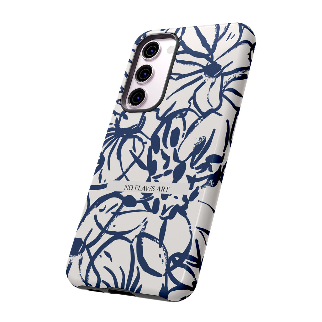 Navy Floral Tough Phone Case — "No Flaws Art" Protective Phone Cover