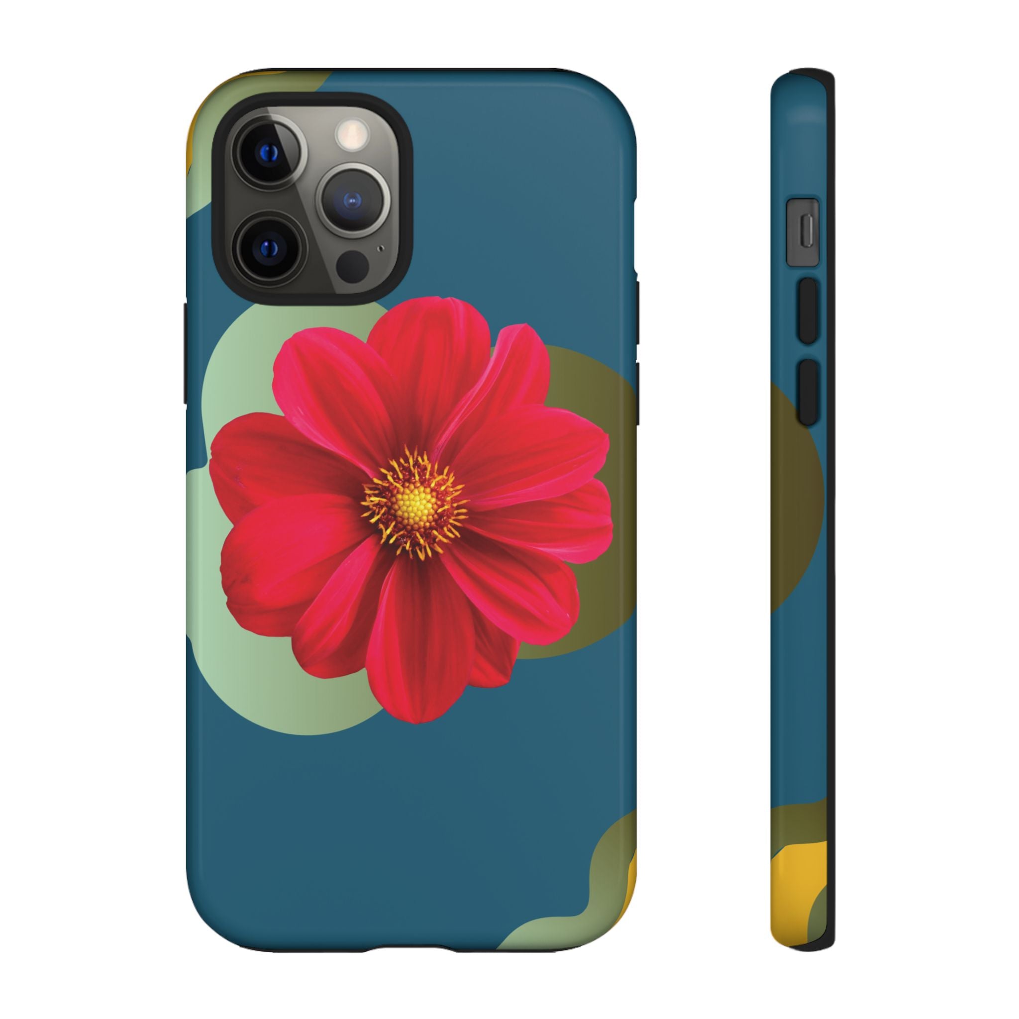 Floral Burst Tough Phone Case — Red Flower on Teal Protective Cover