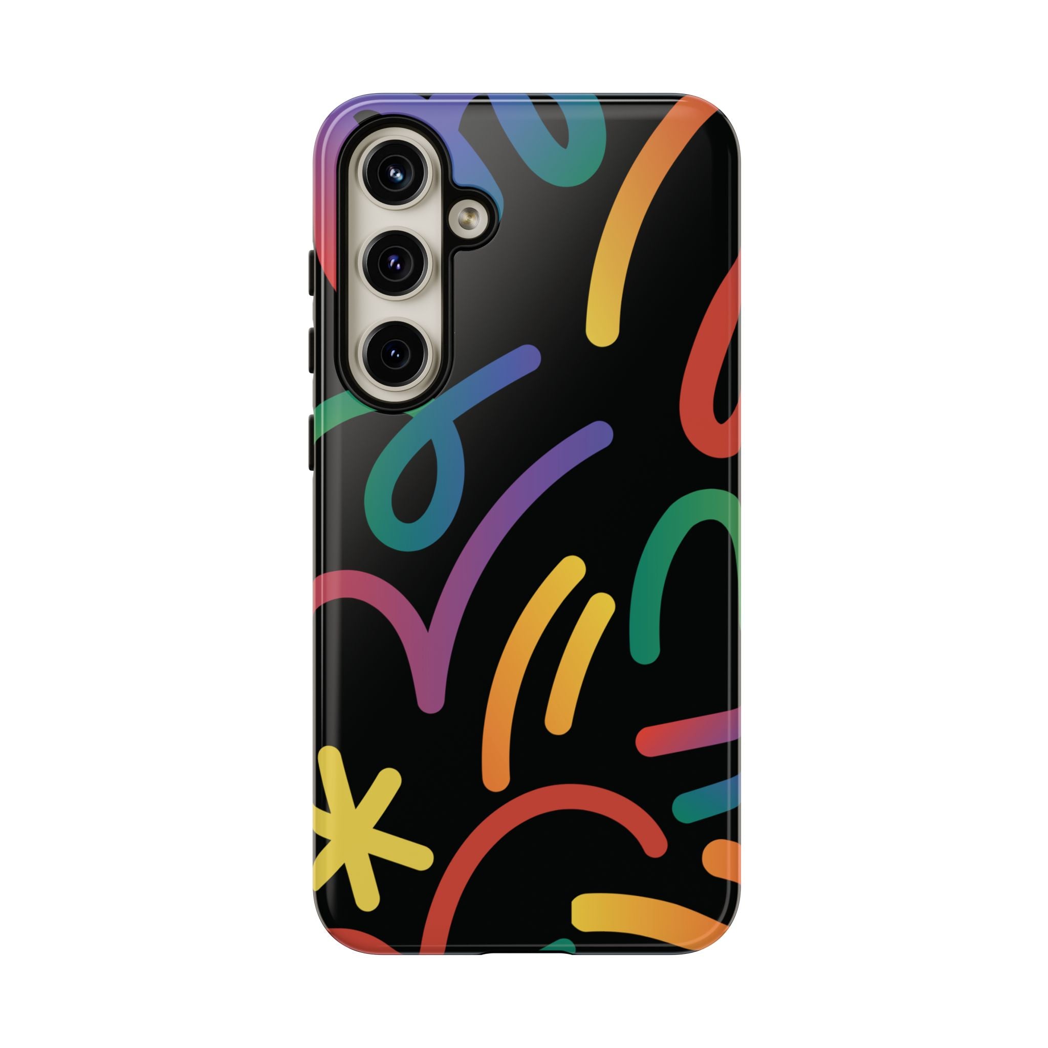 Colorful Doodle Tough Phone Case — Black Background Protective Cover