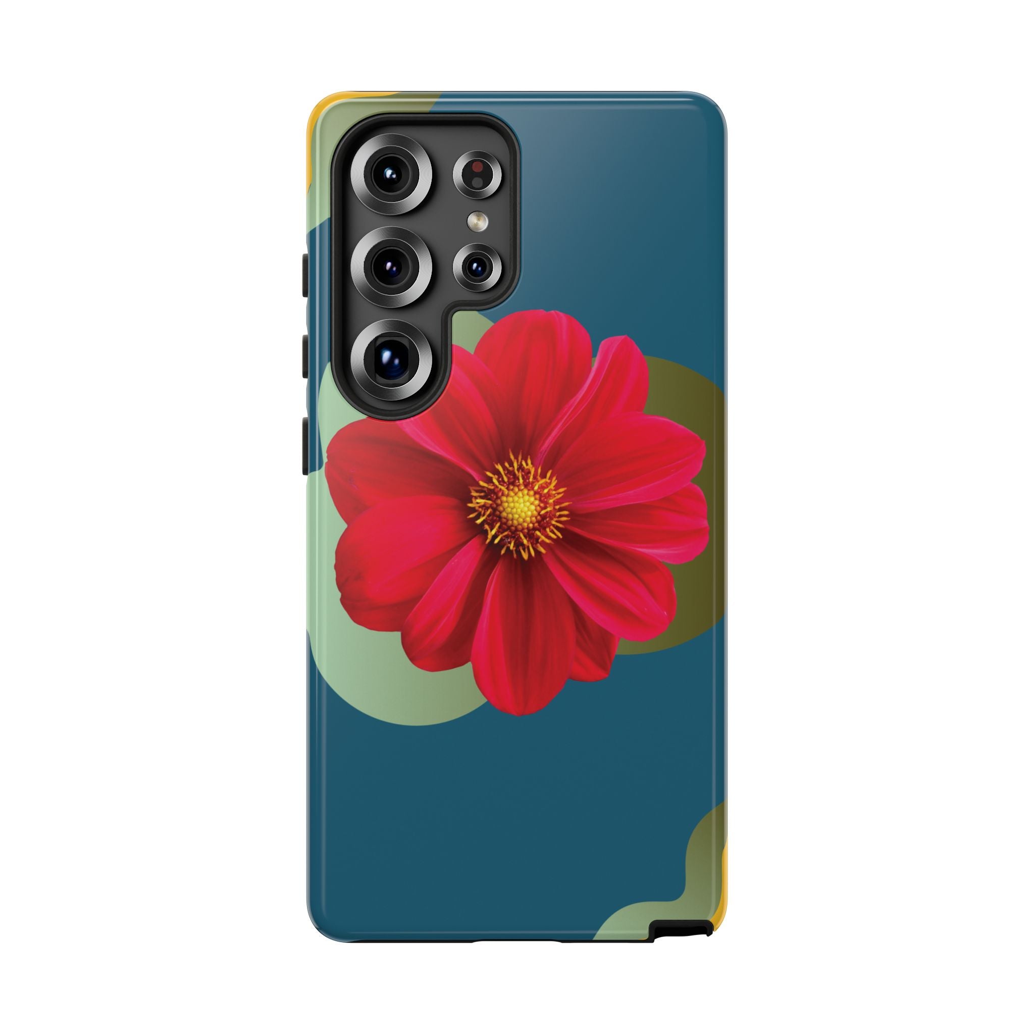 Floral Burst Tough Phone Case — Red Flower on Teal Protective Cover