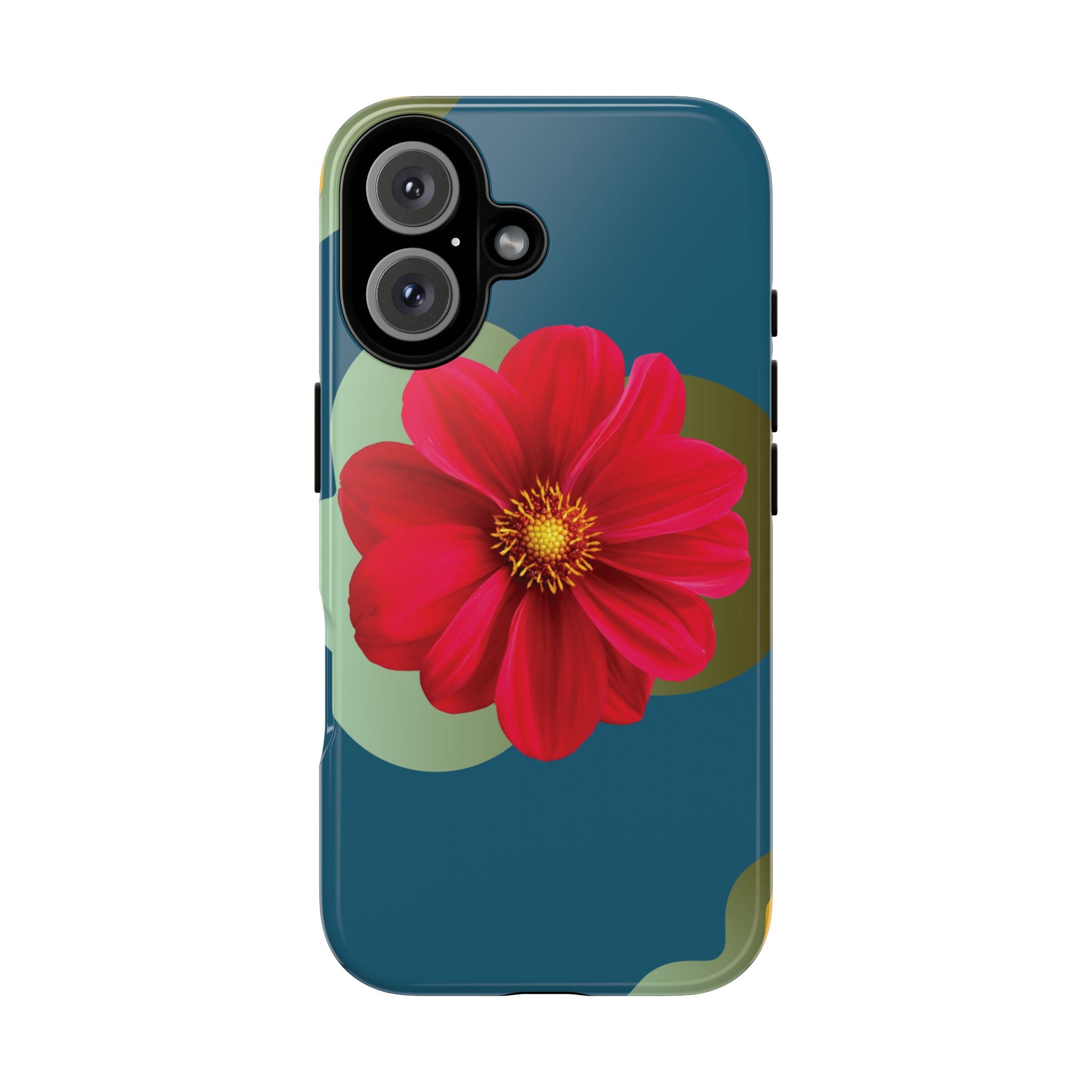Floral Burst Tough Phone Case — Red Flower on Teal Protective Cover