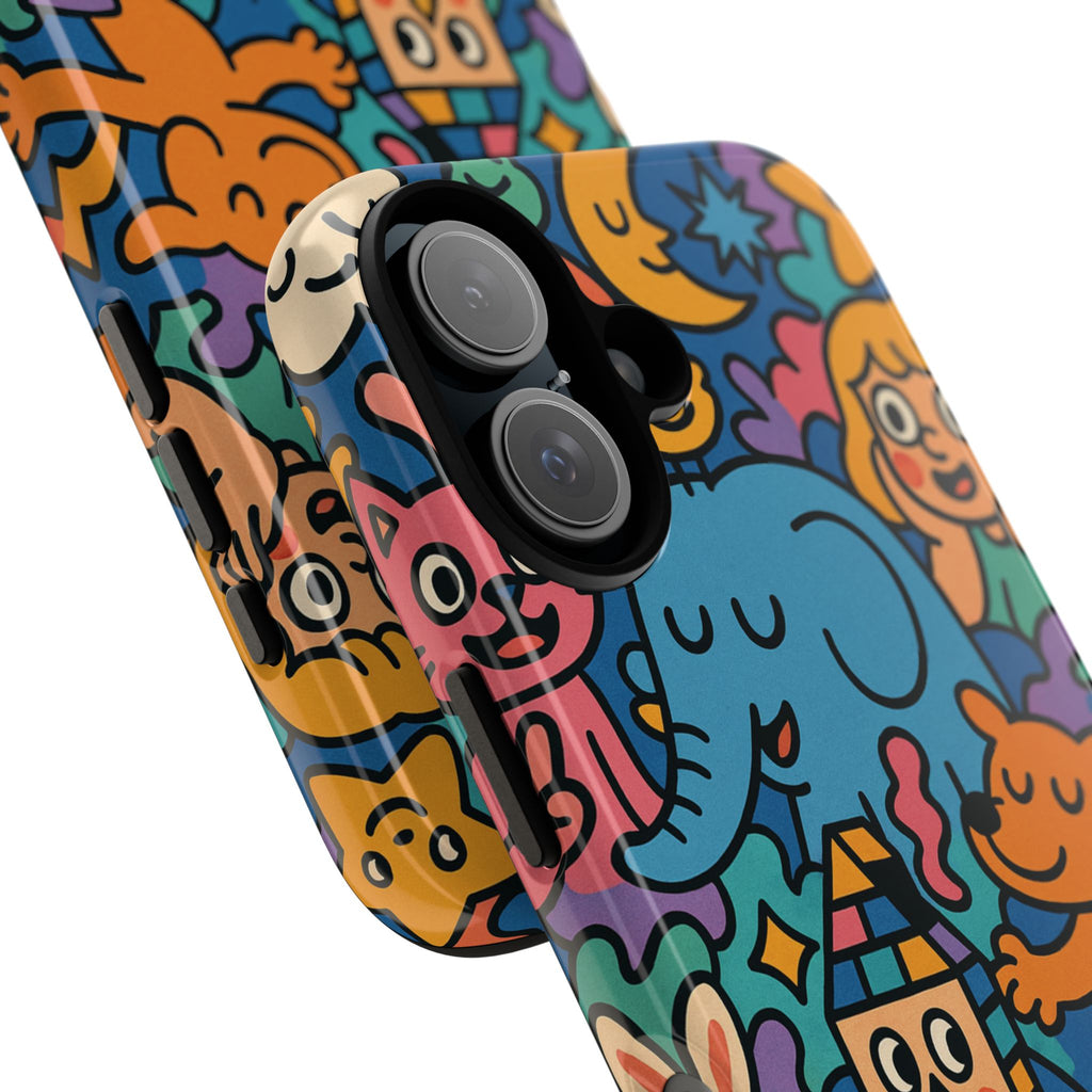 Colorful Doodle Phone Case — Cute Cartoon Animals & Characters