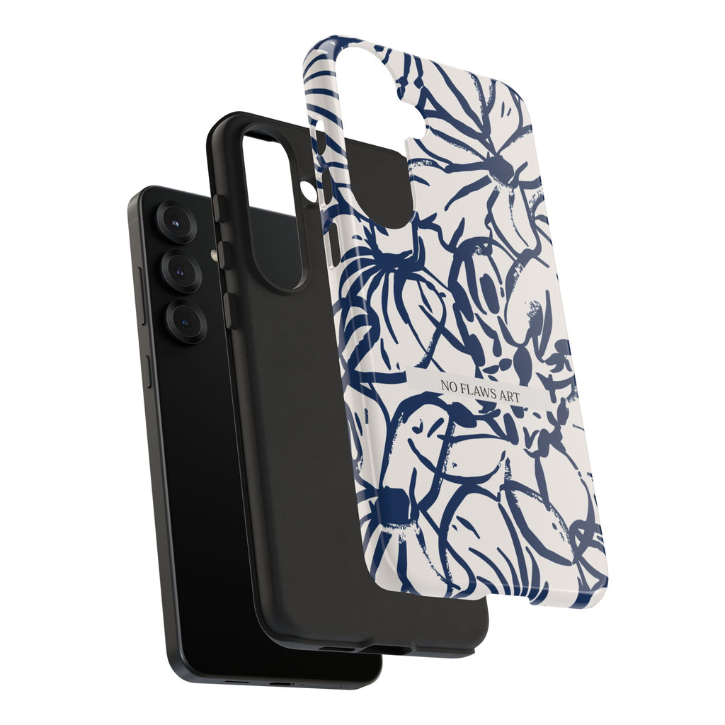Navy Floral Tough Phone Case — "No Flaws Art" Protective Phone Cover