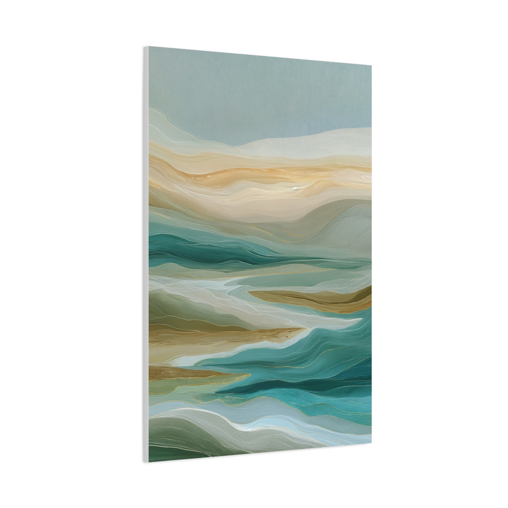 Coastal Abstract Matte Canvas Print — Teal & Sand Stretched Wall Art