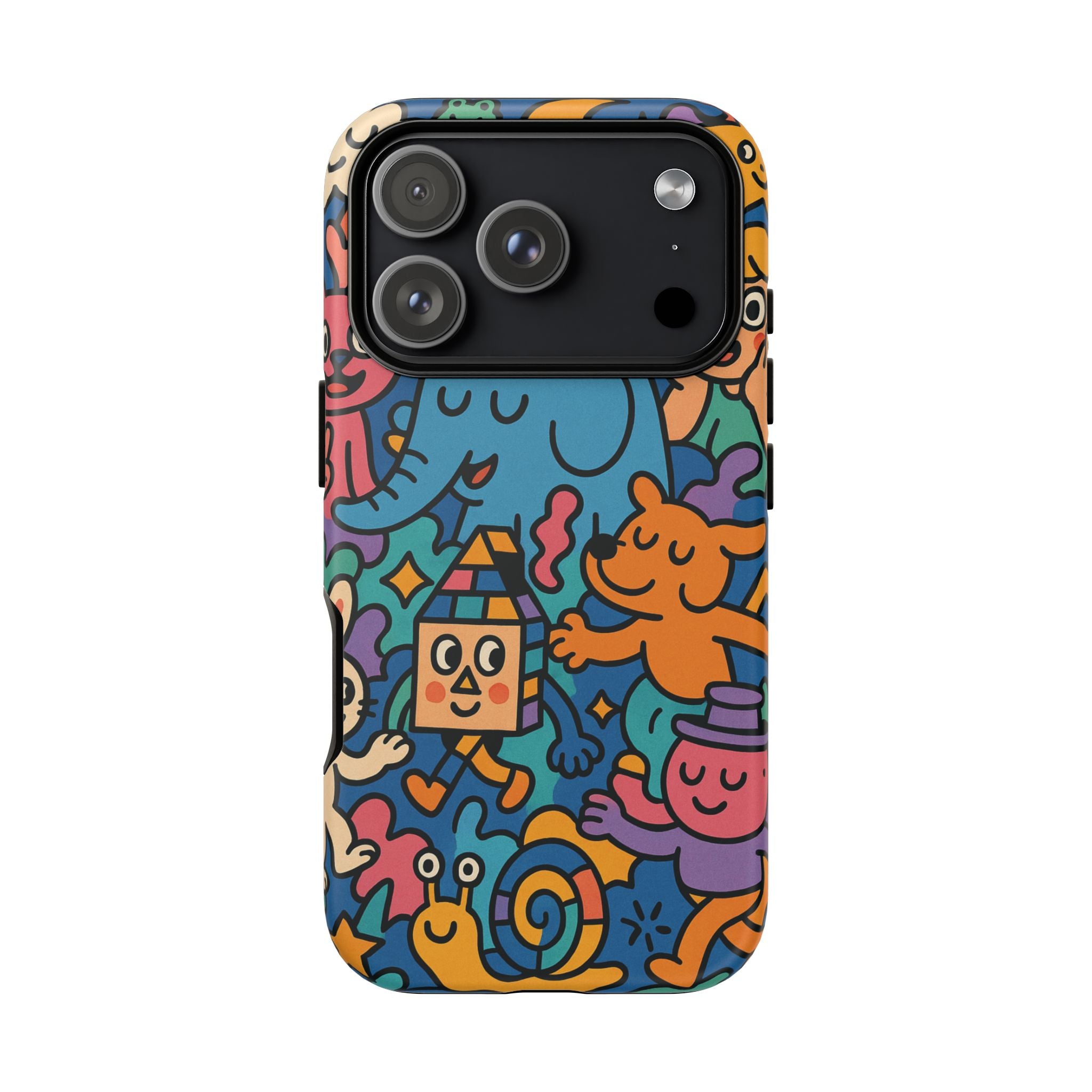 Colorful Doodle Phone Case — Cute Cartoon Animals & Characters