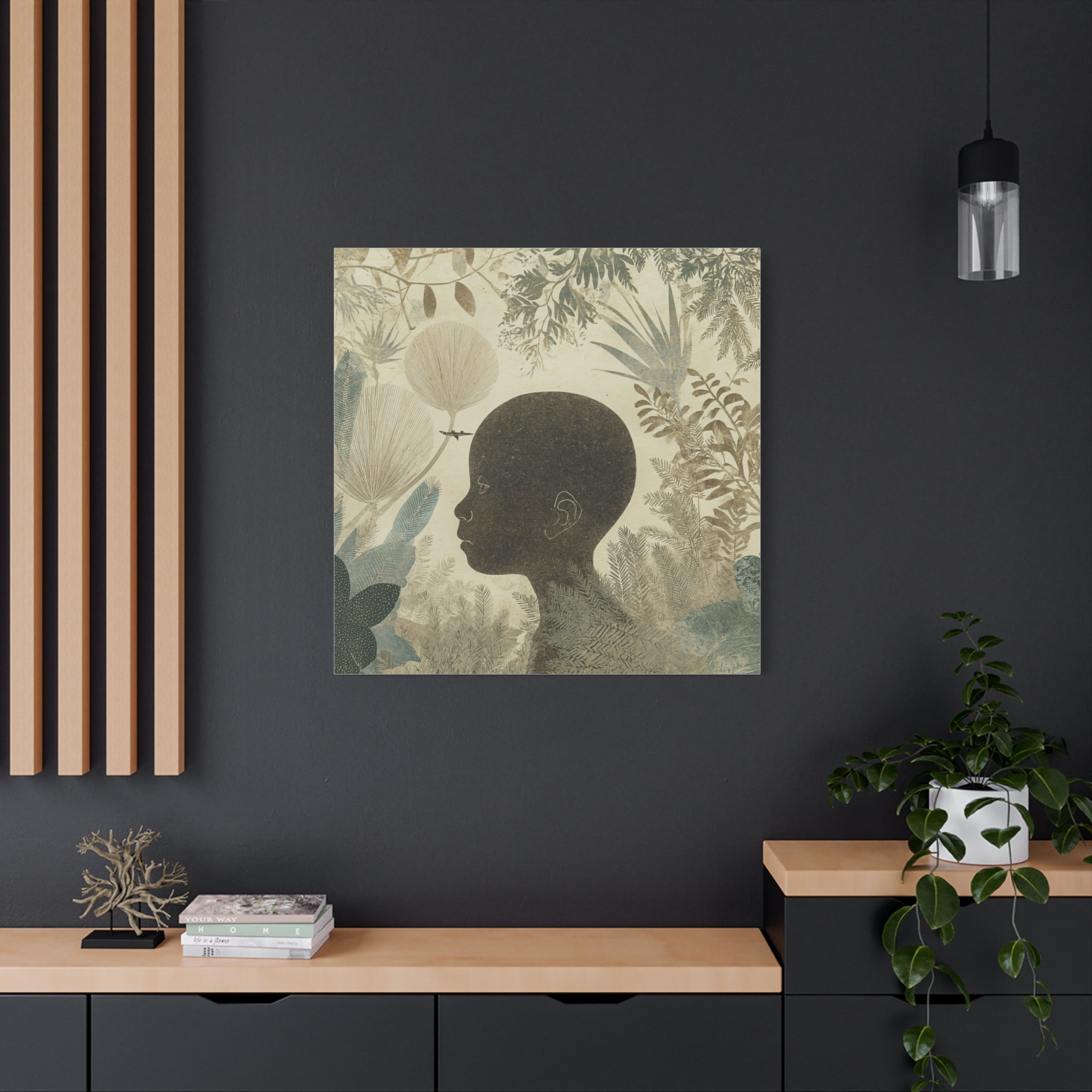Matte Canvas Art – Silhouette Child in Botanical Dream (Stretched)