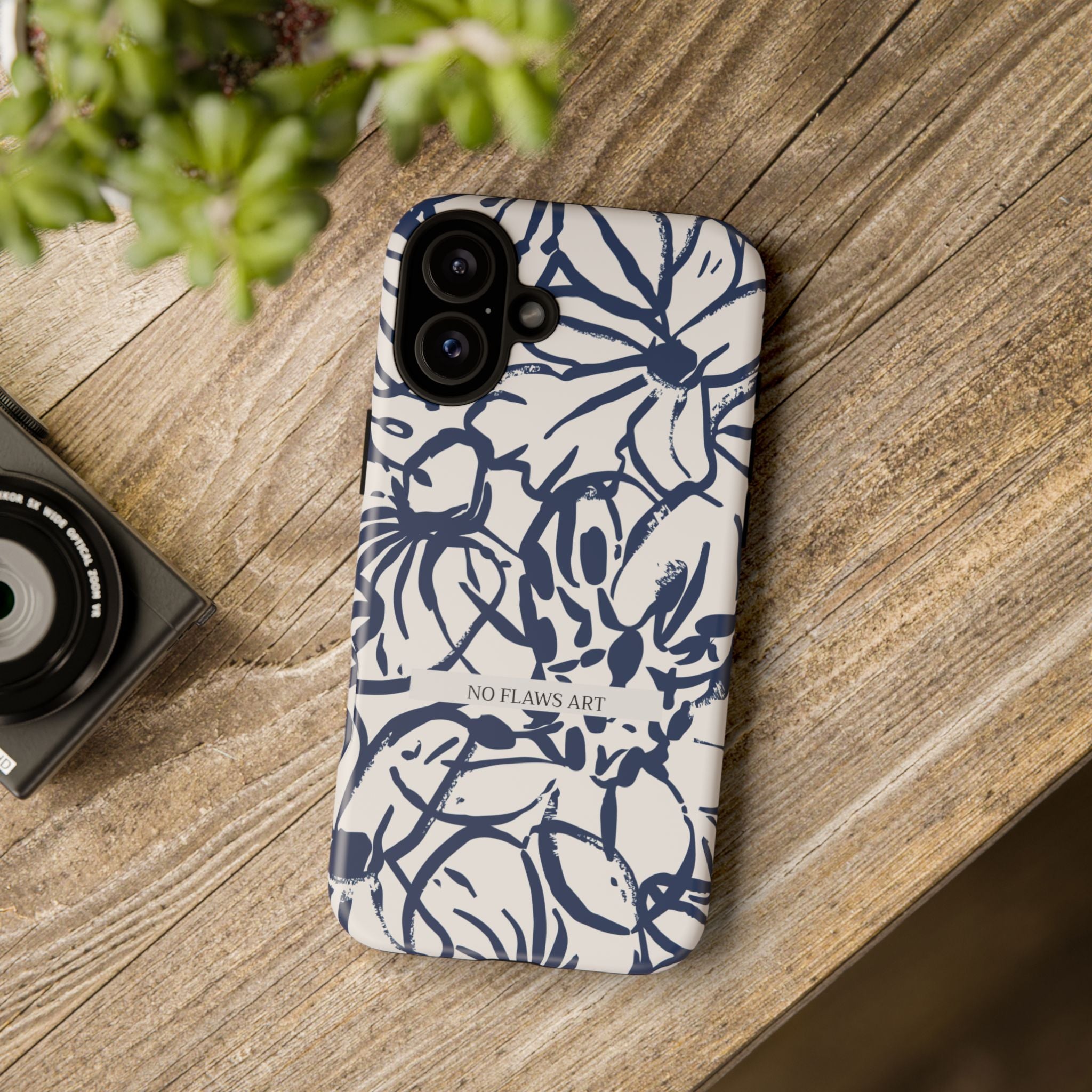 Navy Floral Tough Phone Case — "No Flaws Art" Protective Phone Cover