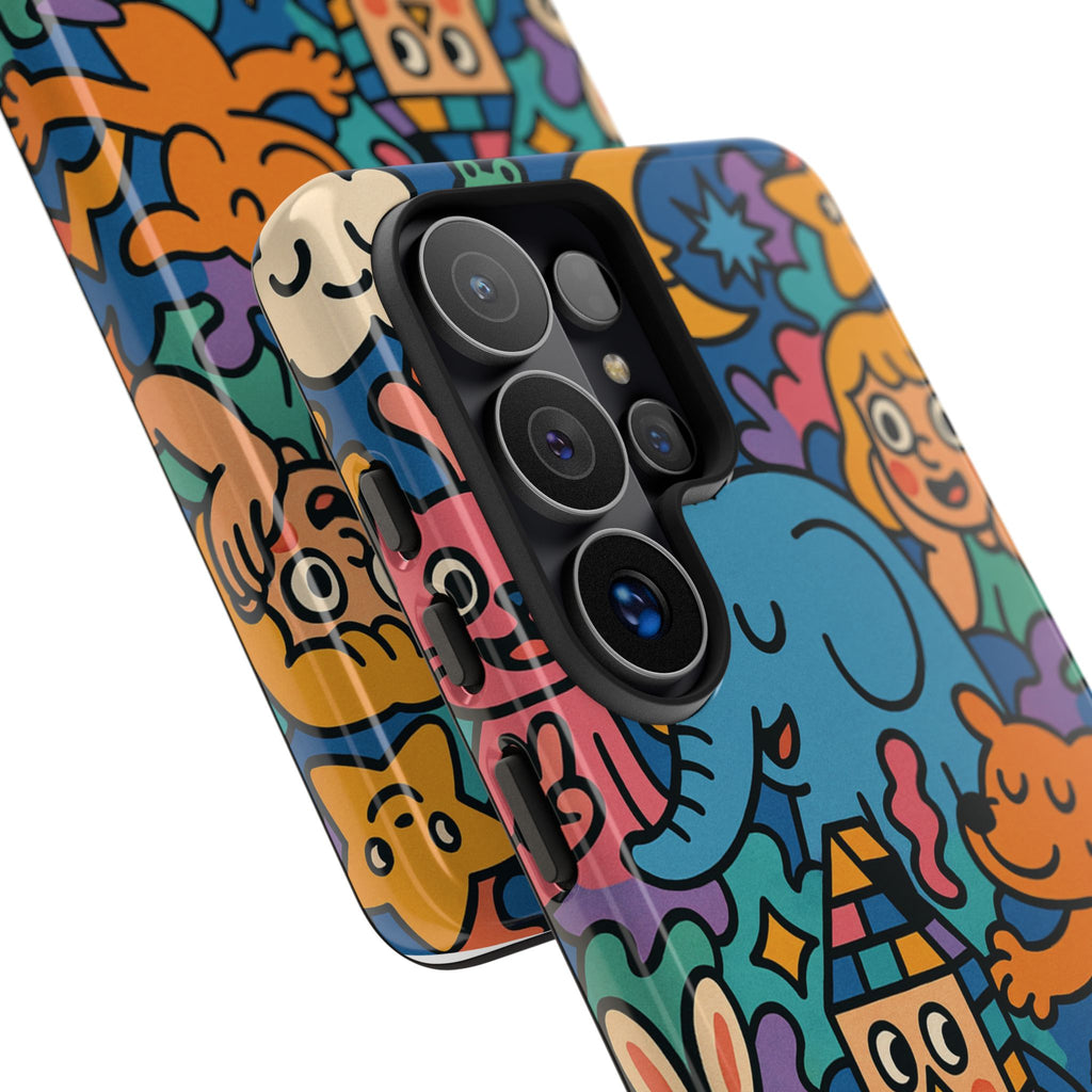 Colorful Doodle Phone Case — Cute Cartoon Animals & Characters
