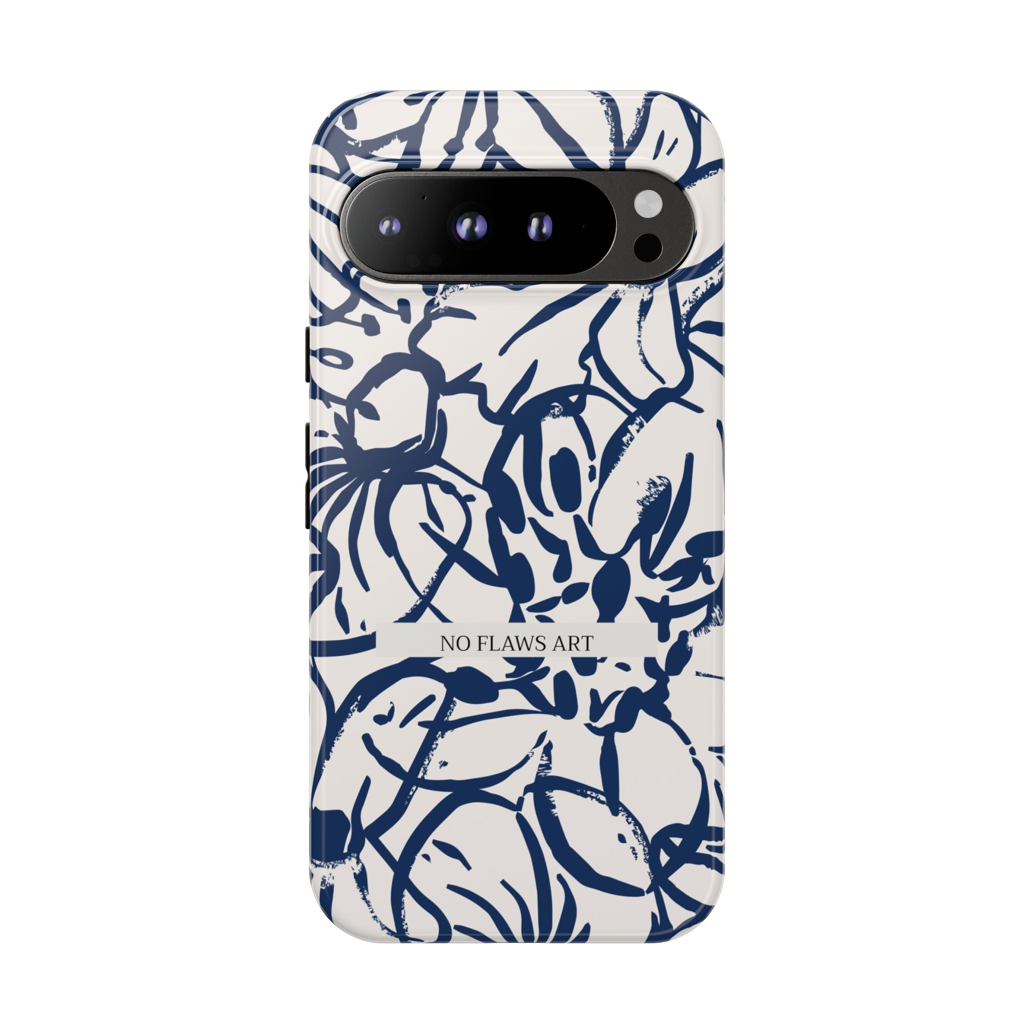Navy Floral Tough Phone Case — "No Flaws Art" Protective Phone Cover
